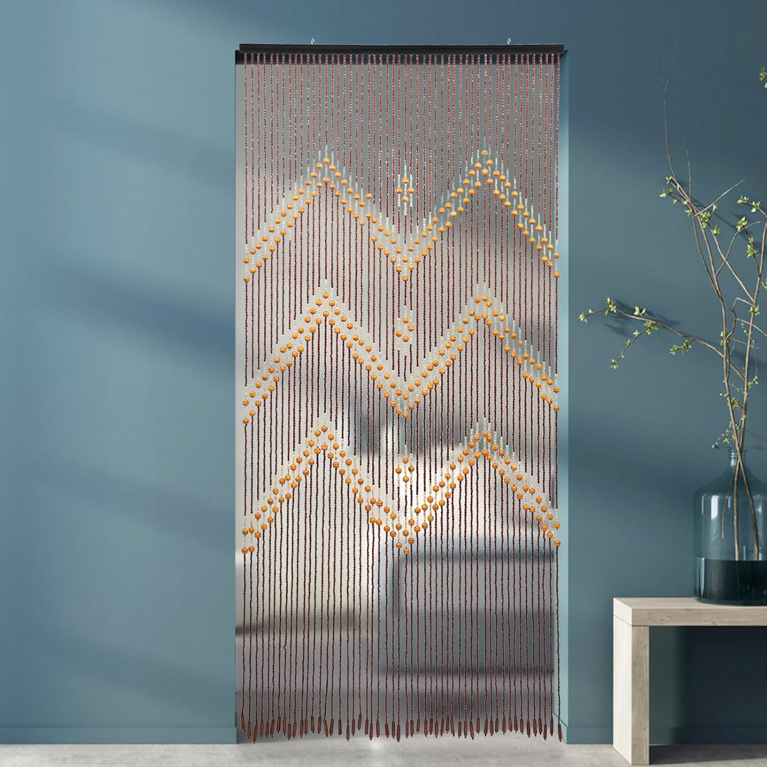 Natural Wood Bamboo Door Beaded Curtain with 52 Beads