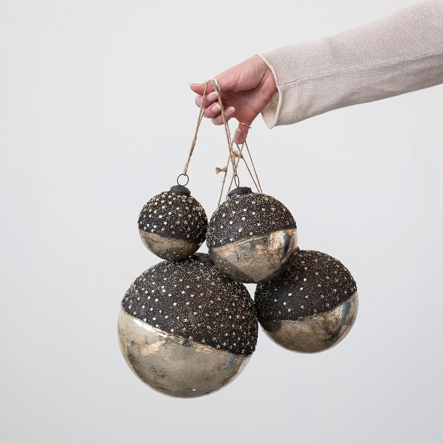 Creative Co Op Large Mercury Glass Ball Ornament with Stars