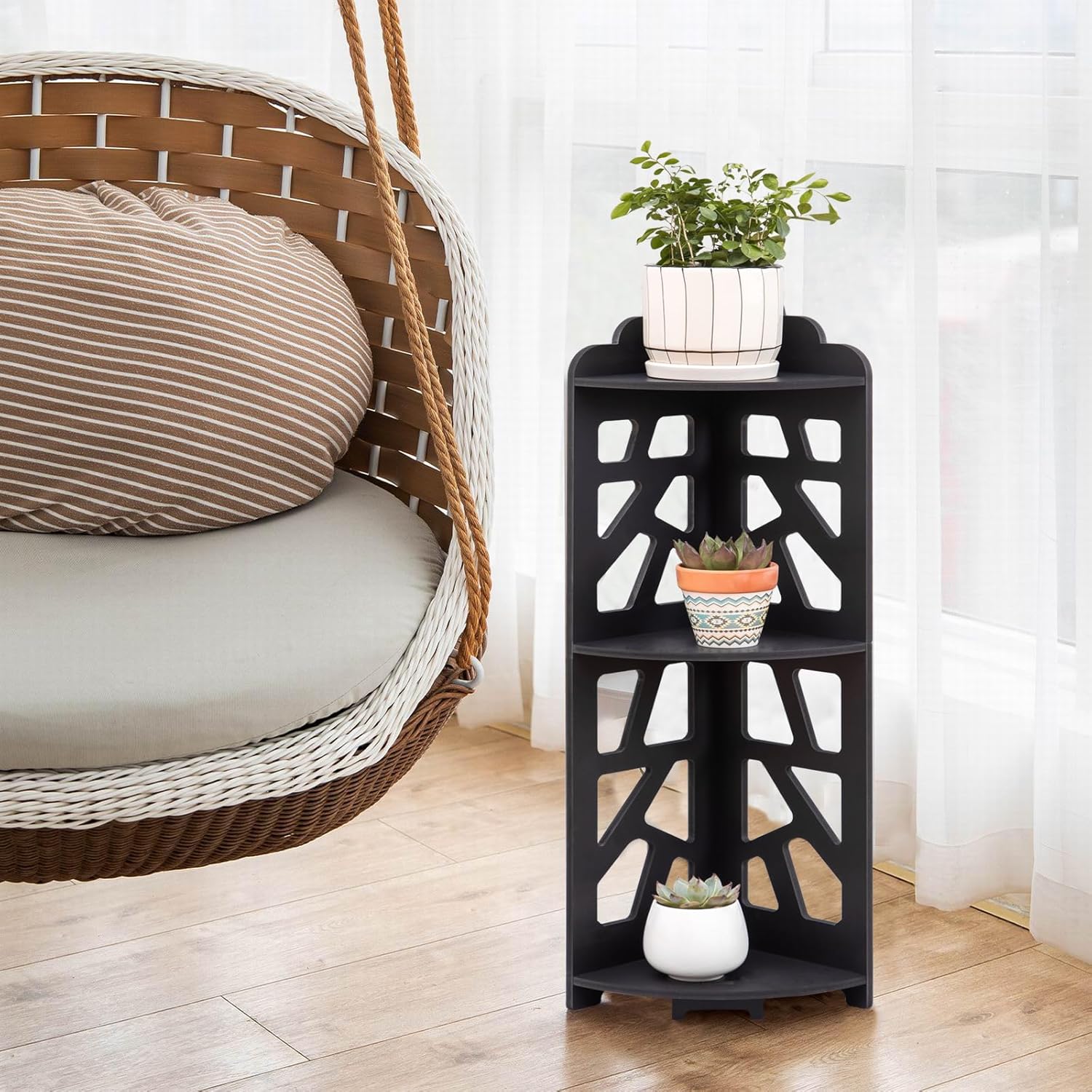 Corner Shelves Waterproof Black 3 Tier Storage Stand