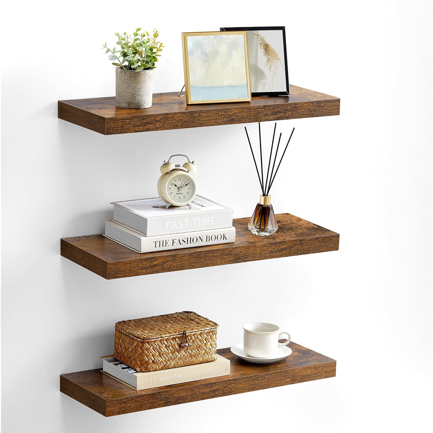 VASAGLE Wall Shelves Set of 3 Floating Shelves Rustic Brown ULWS057B01