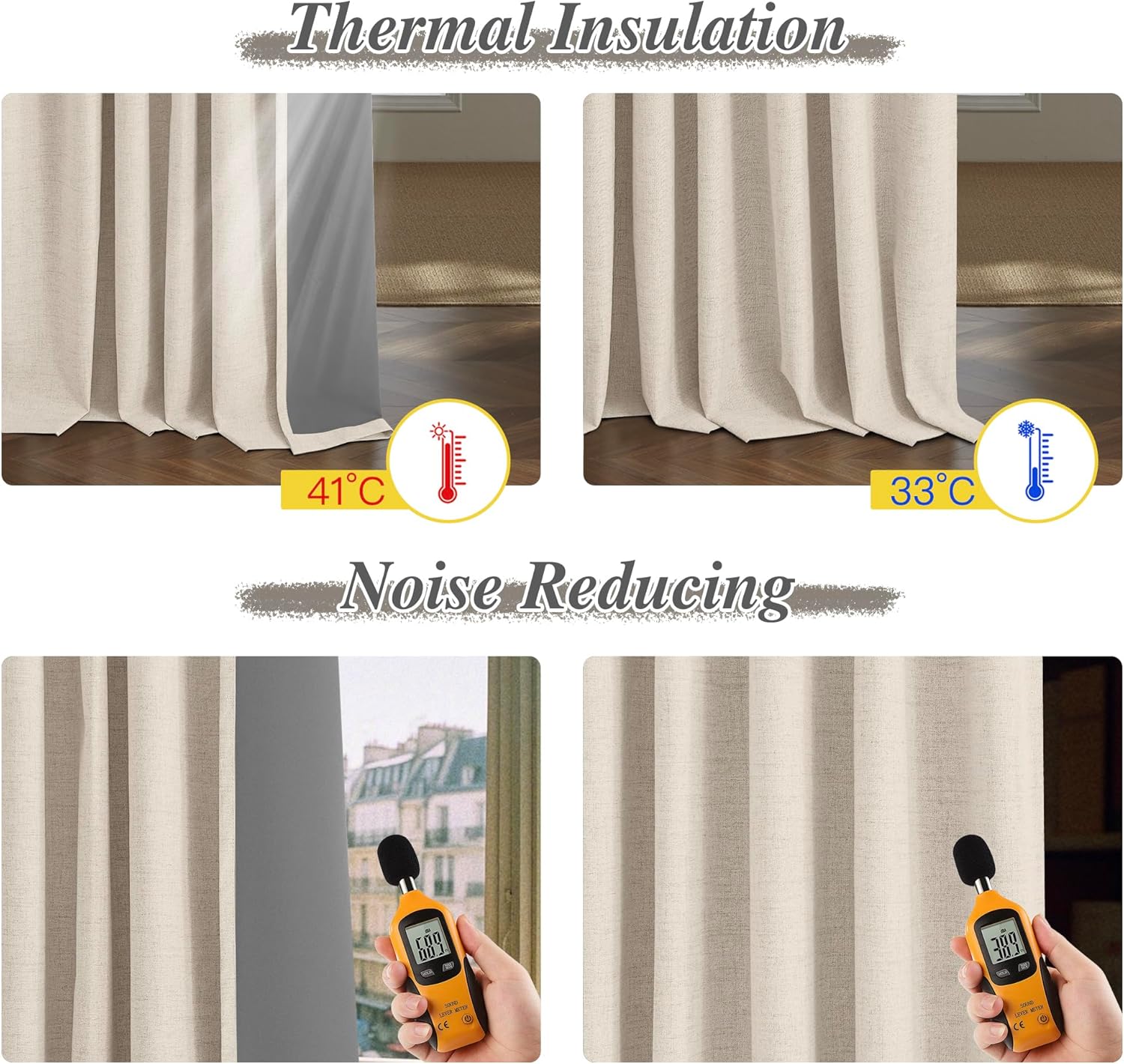 StangH Pinch Pleat Linen Curtains 84 Inches Long 2 Panels Total Room Darkening