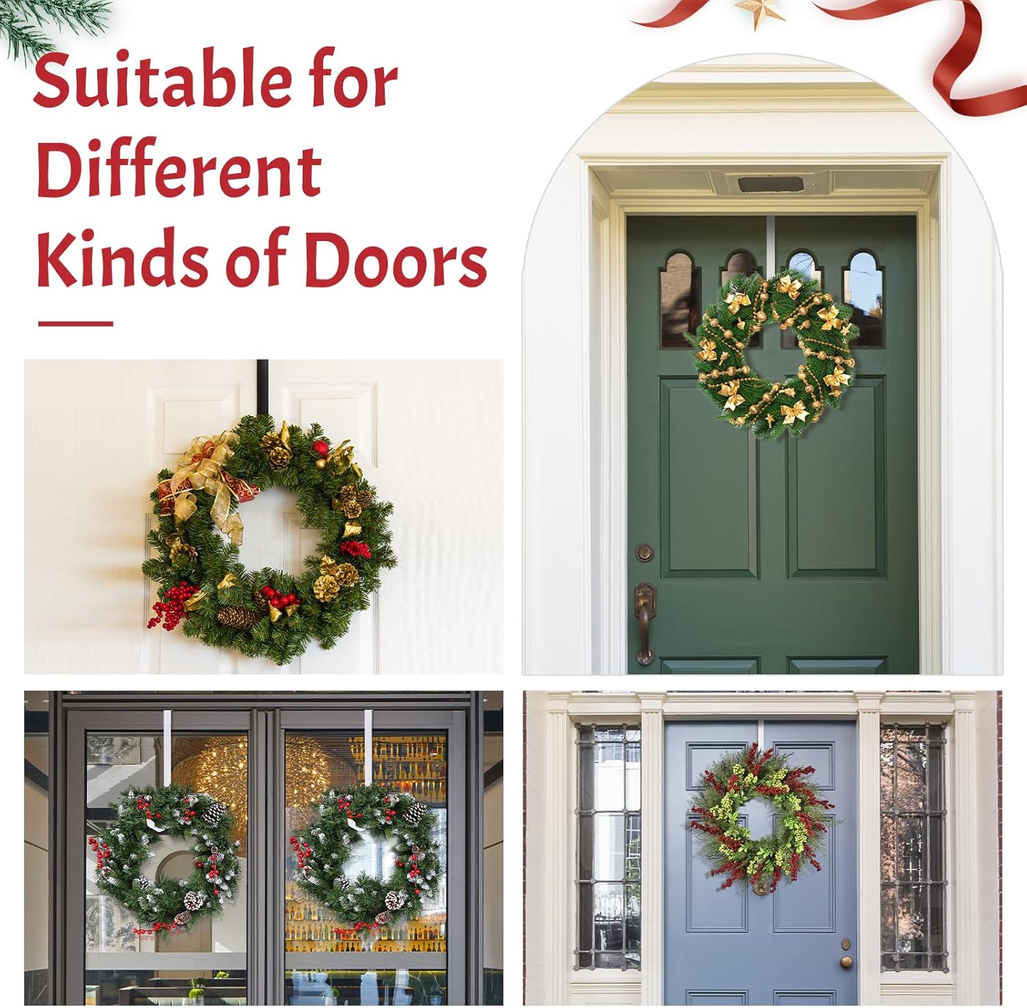 12 Inch Narrow White Wreath Hanger for Front Door
