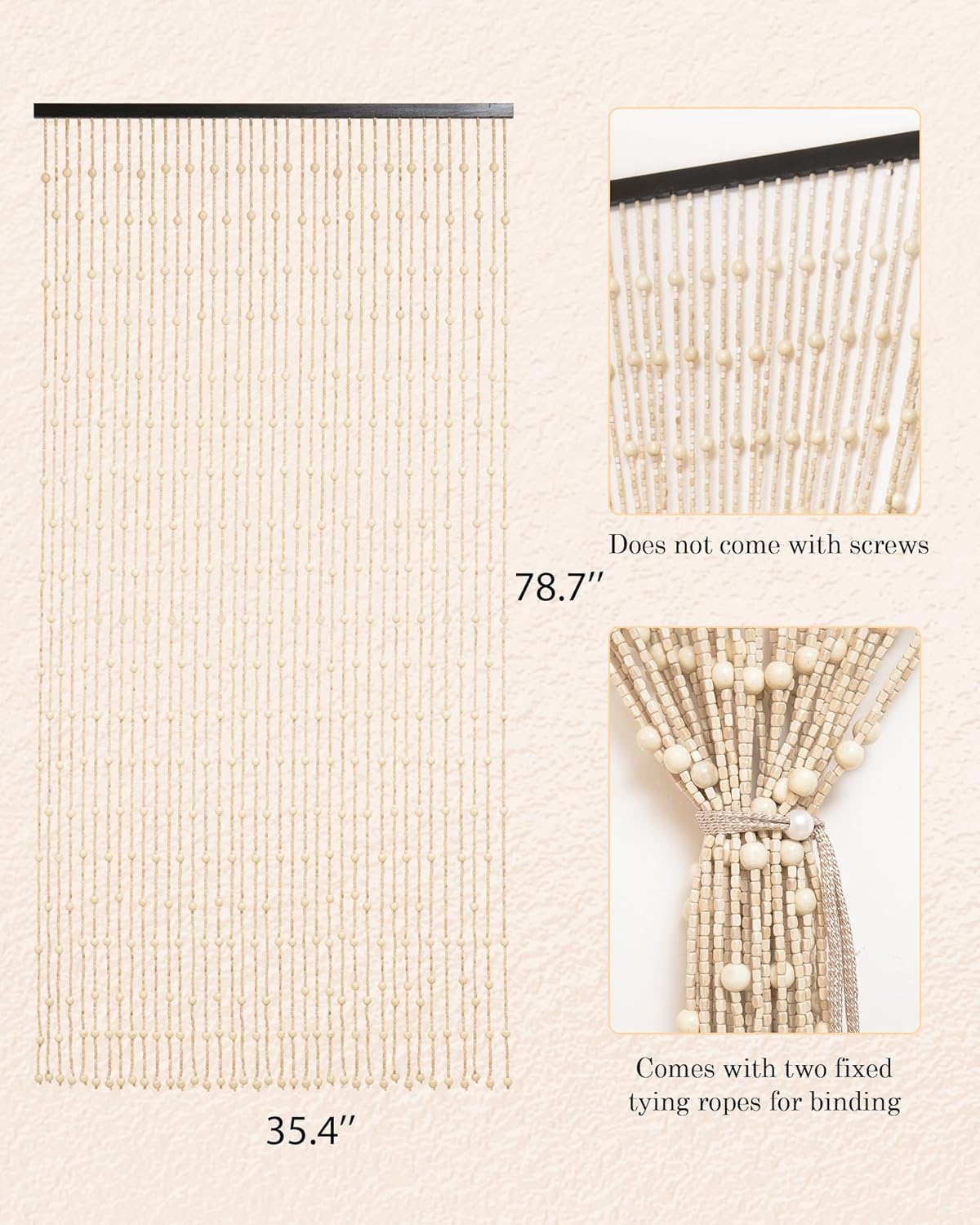 38 Strands Beaded Bamboo Curtain - Beige 354 x 787 Inch
