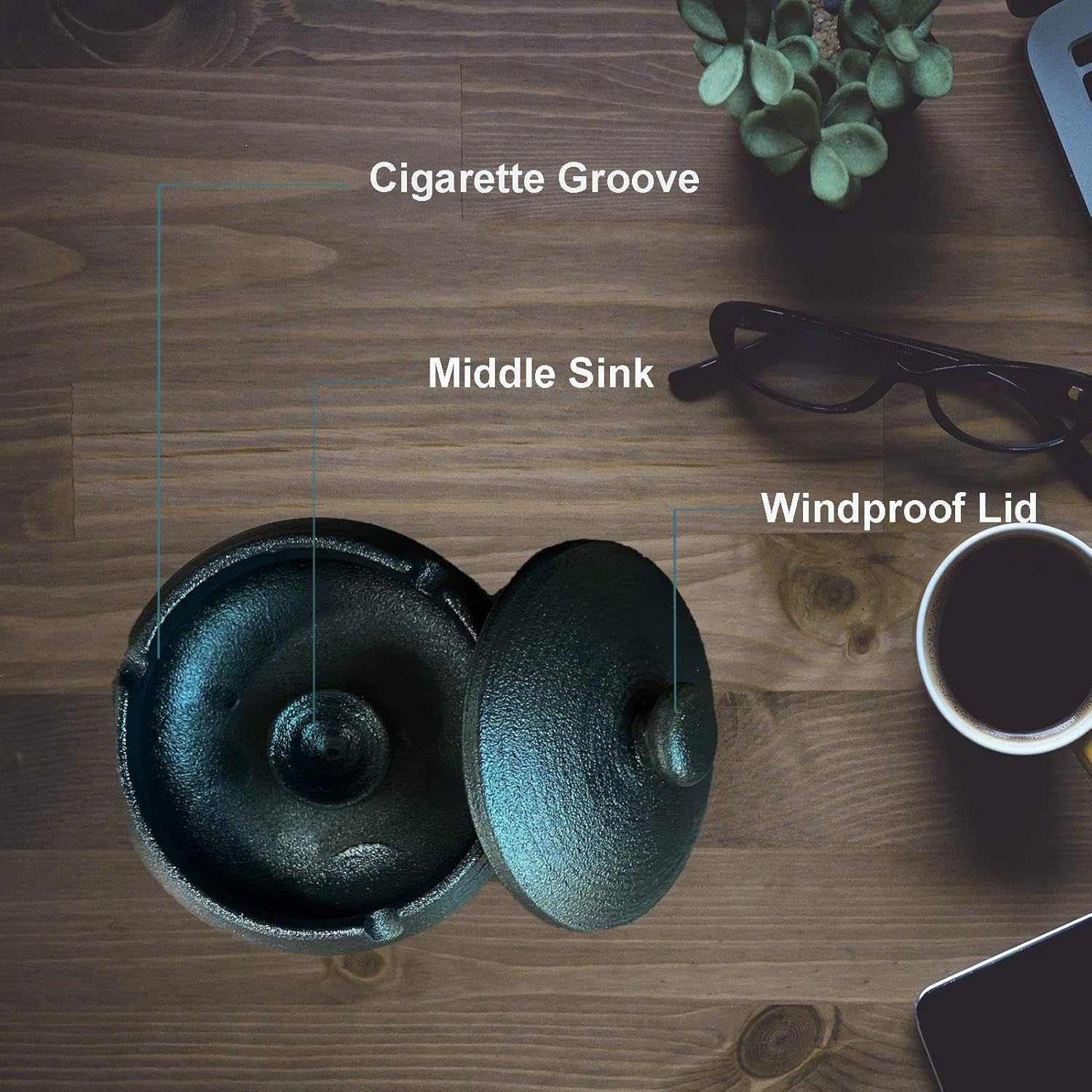 Ceramic Cigarette Ashtray with Lid - Black