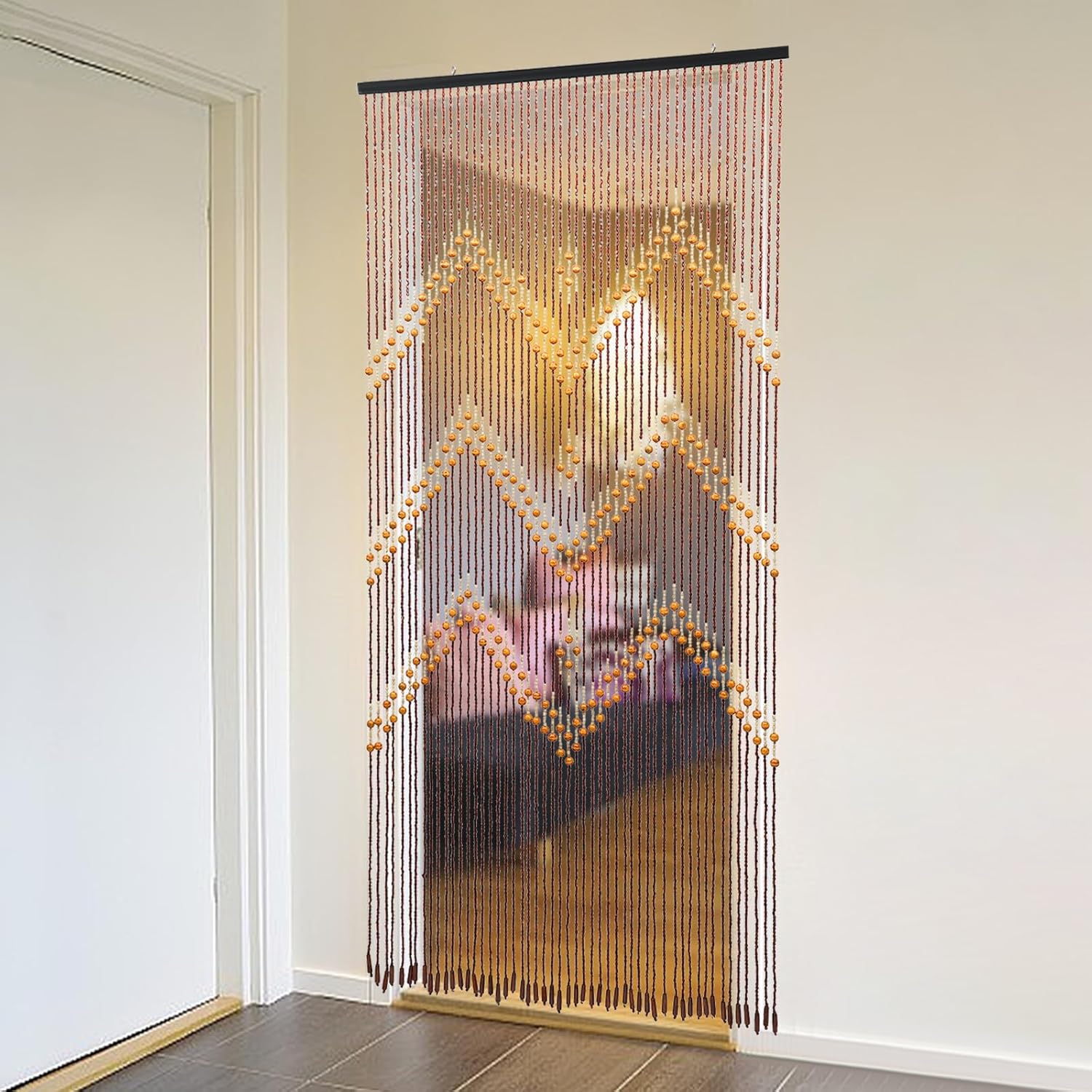 Natural Wood Bamboo Door Beaded Curtain with 52 Beads
