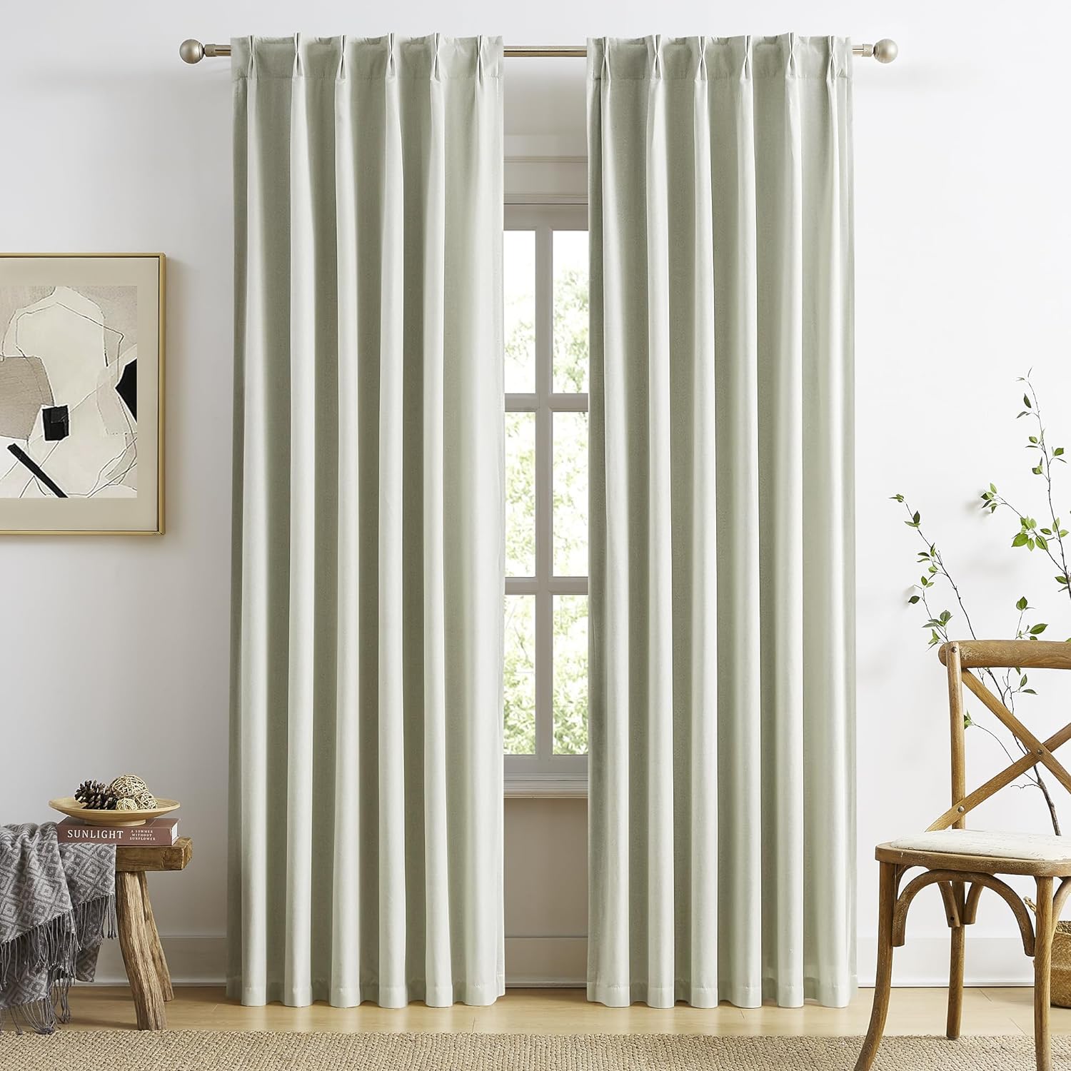 MAIHER 80 Inch Blackout Linen Curtains with Pinch Pleat and Back Tabs