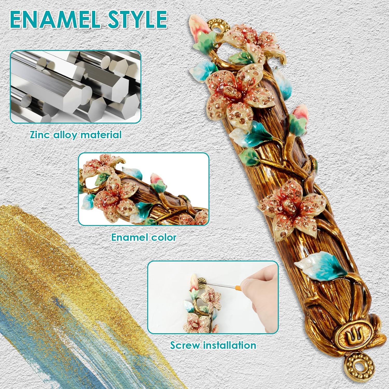 Hand Painted Mezuzah with Faux Crystal Embellishments