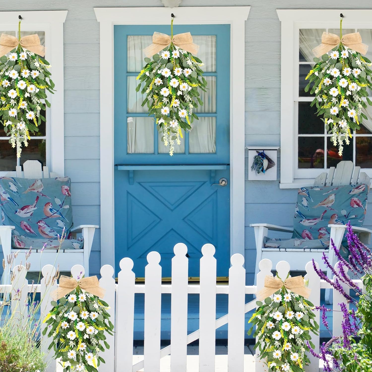 4 Pcs 24 Inch Artificial White Daisy Teardrop Wreath Swag