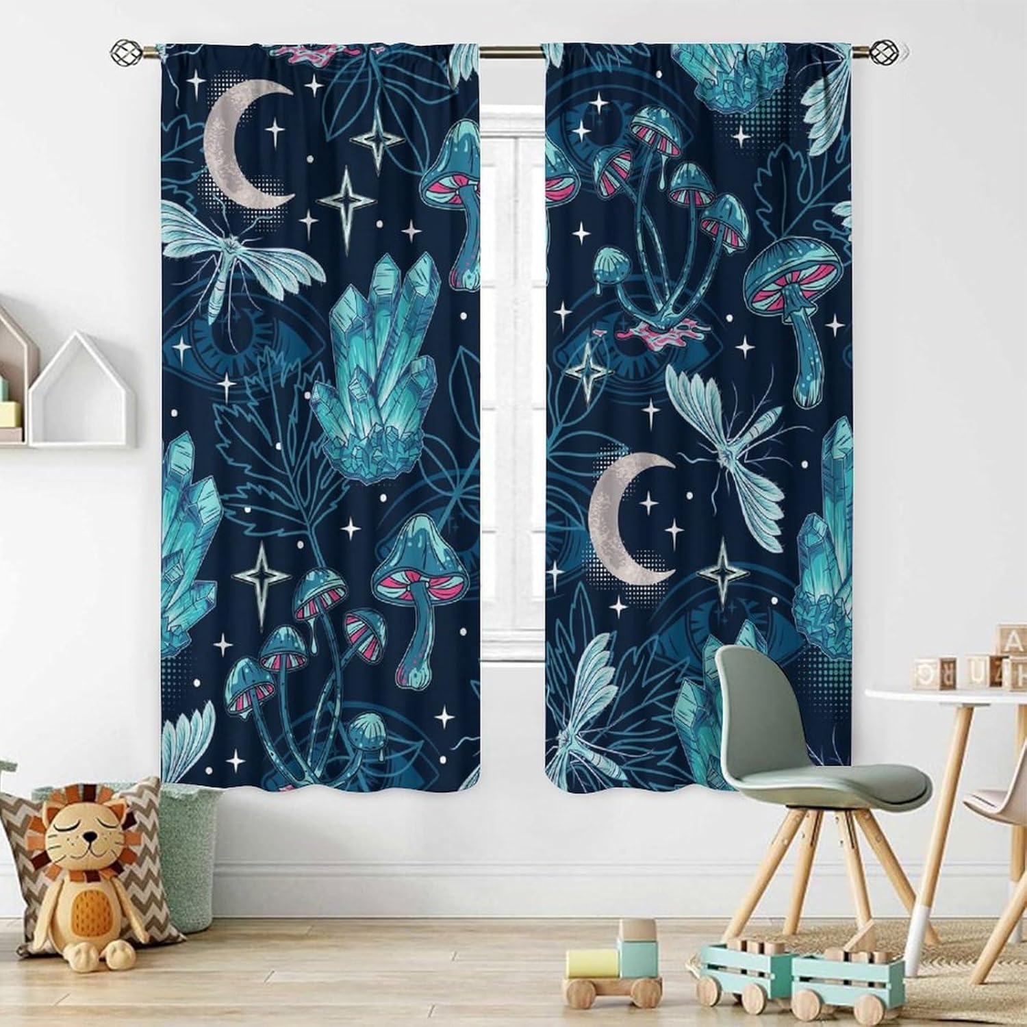 Fantasy Mushroom Moon Eyes Decor Curtains W42xL45 Inch
