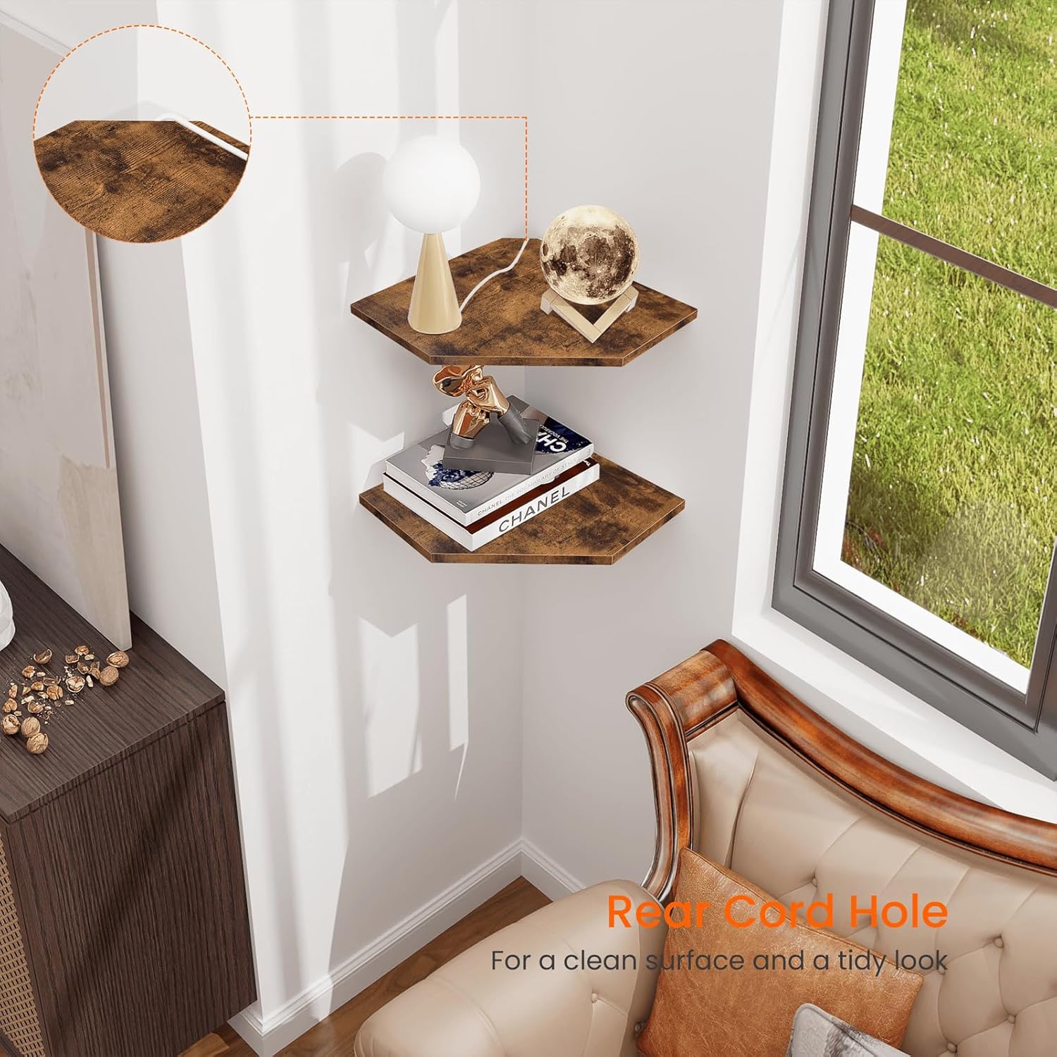 Homode Corner Shelf Wall Mount Set of 2 Rustic Brown