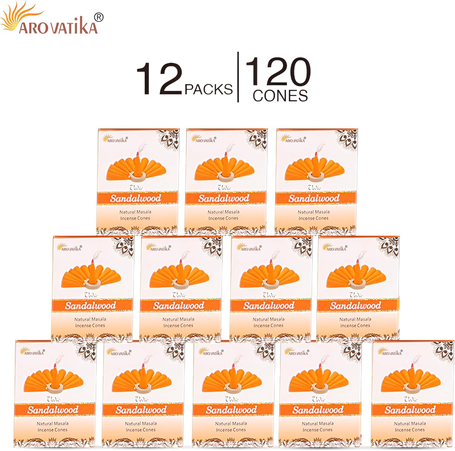 ARO VATIKA Vedic Sandalwood Incense Cones 120 Pack