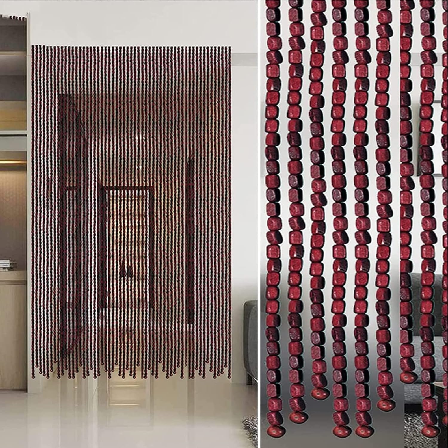 Wcxixo Natural Wooden Beaded Curtain Decorative Panel