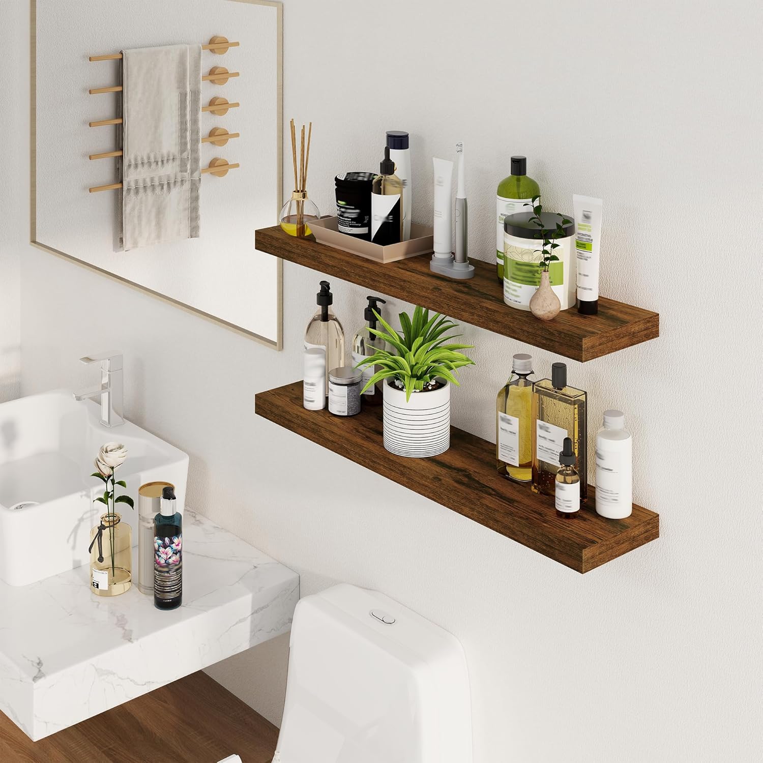 Fun Memories 36 Inch Floating Shelves Set of 2 Brown
