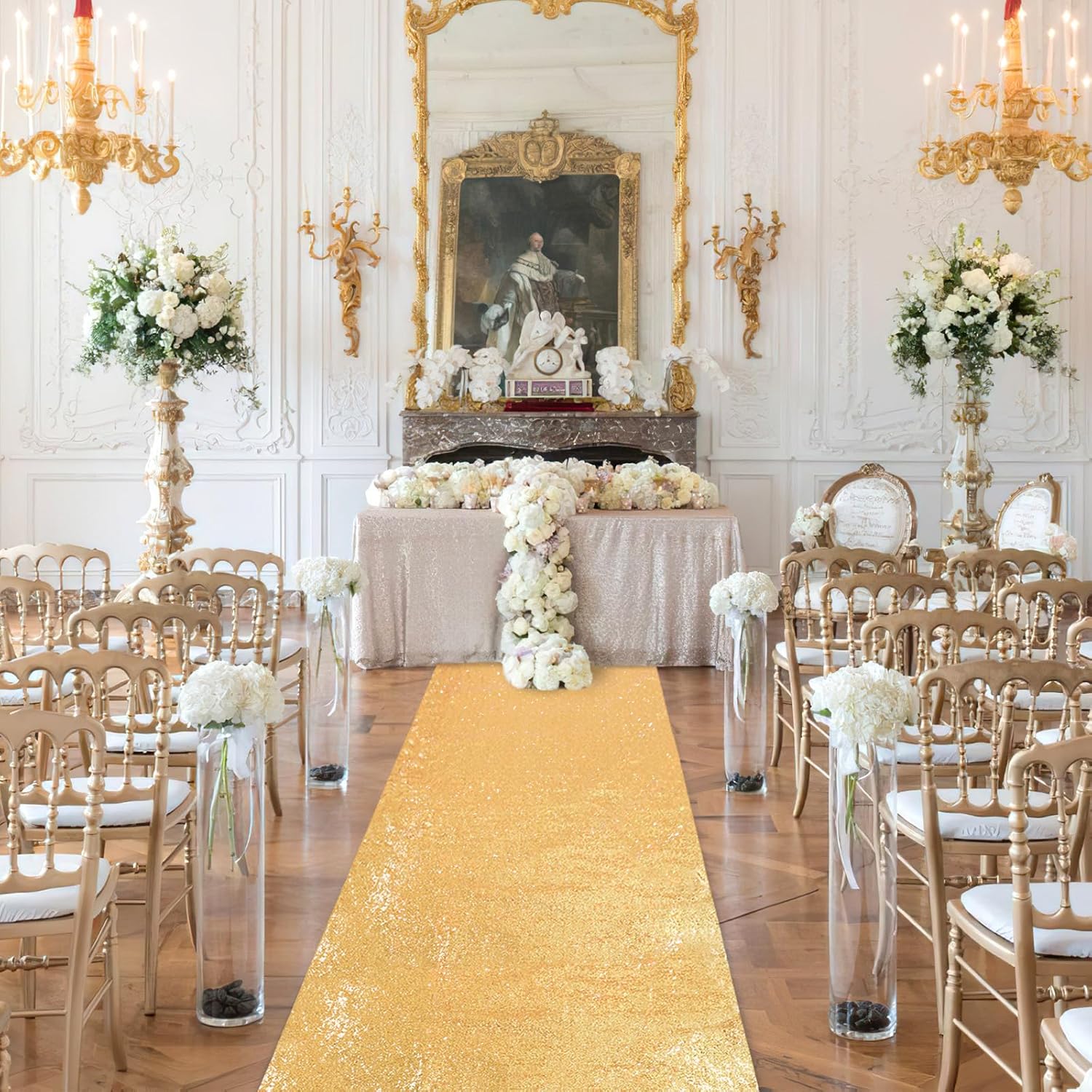 Gold Sequin Aisle Runner 2ft x 15ft for Weddings and Parties