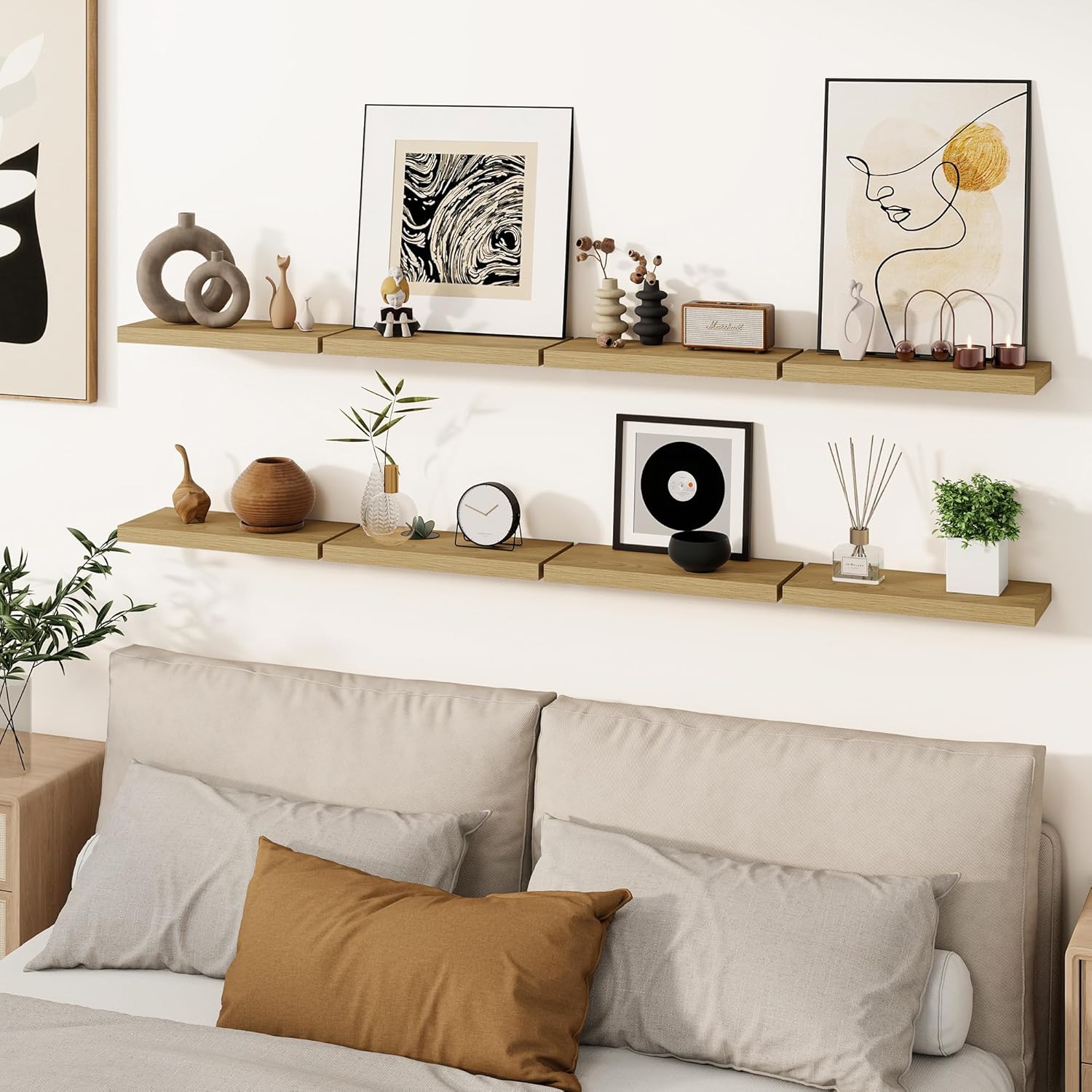 Venusmiles 3 Piece Oak Floating Wall Shelves