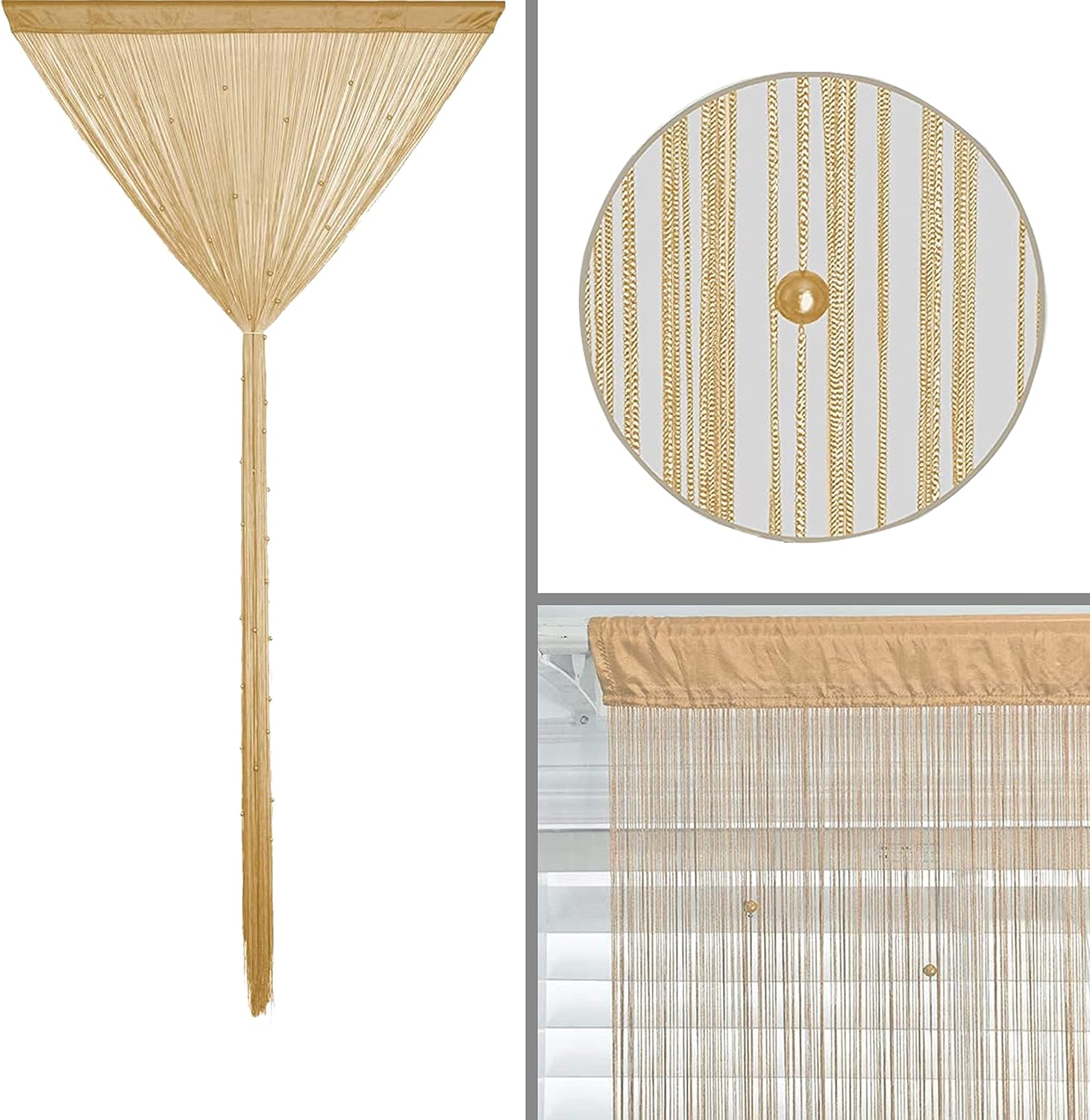 Beaded Curtain Door Divider with Telescopic Rod