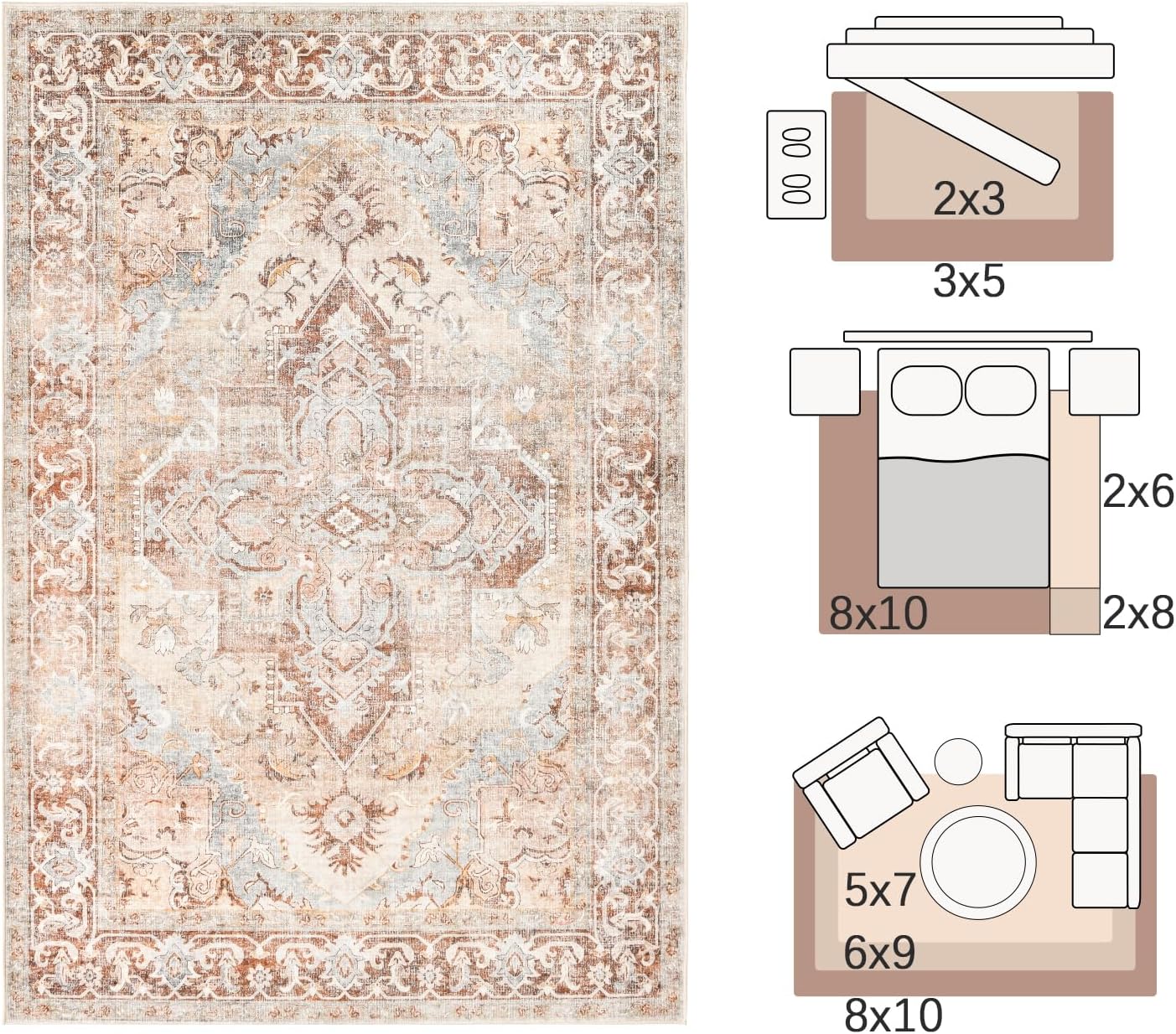 Jinchan Runner Rug 2x6 Washable Indoor Non-Slip Accent Carpet