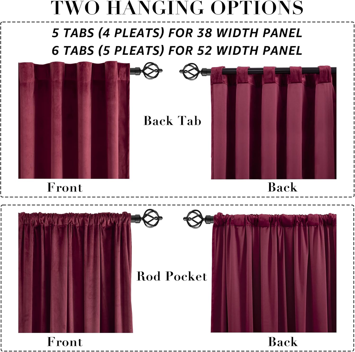 Burgundy Red Velvet Luxury Curtain Panel 80 Inches
