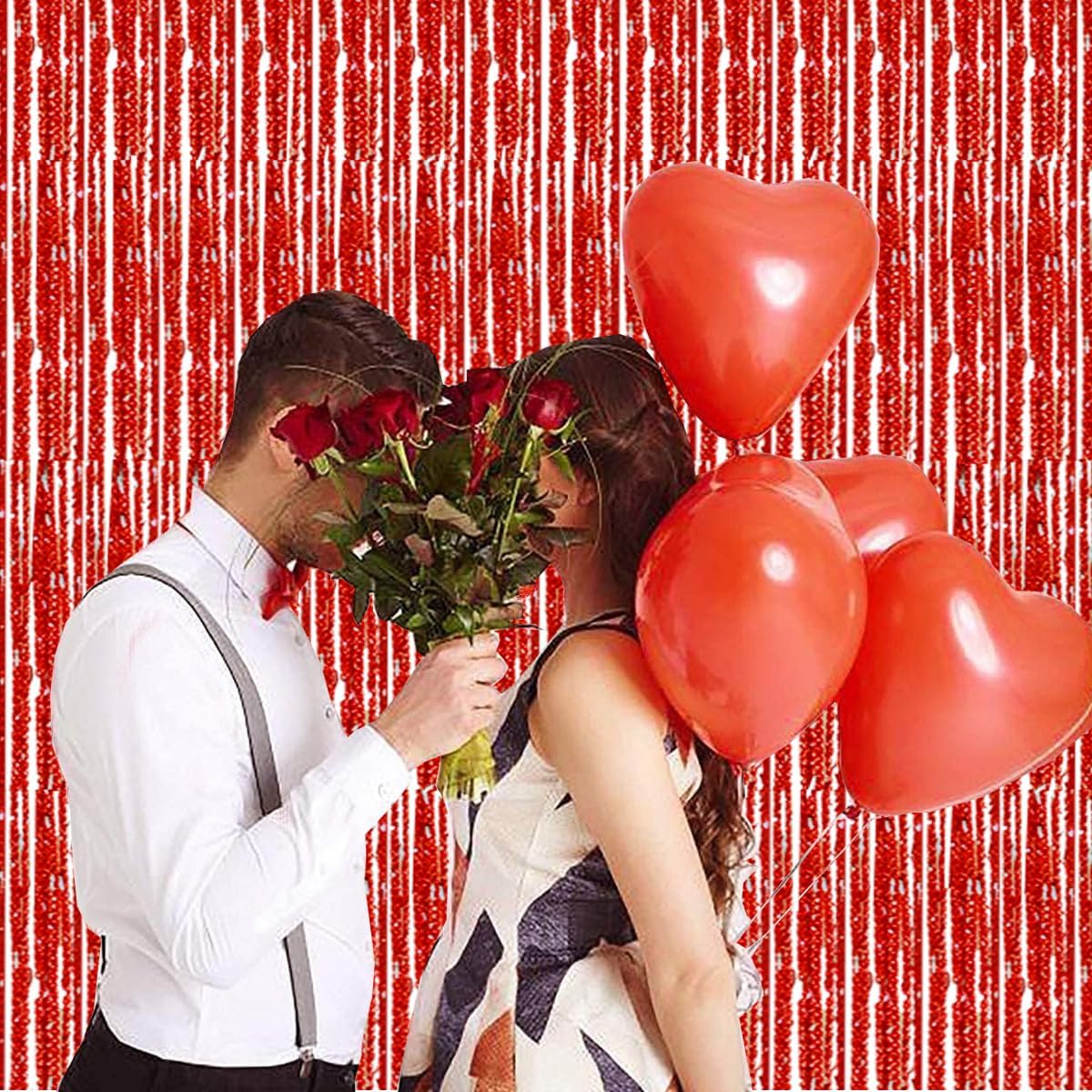 2Pack Red Romantic Curtain with Silver Ribbon