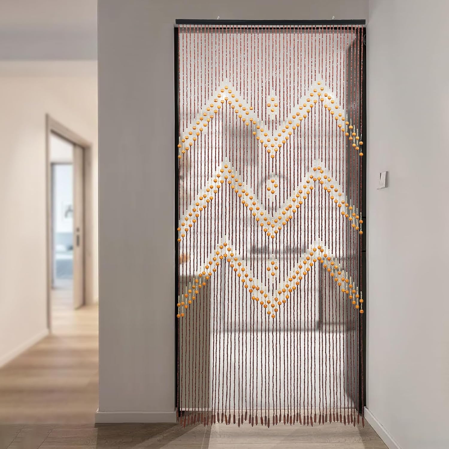 Natural Wood Bamboo Door Beaded Curtain with 52 Beads