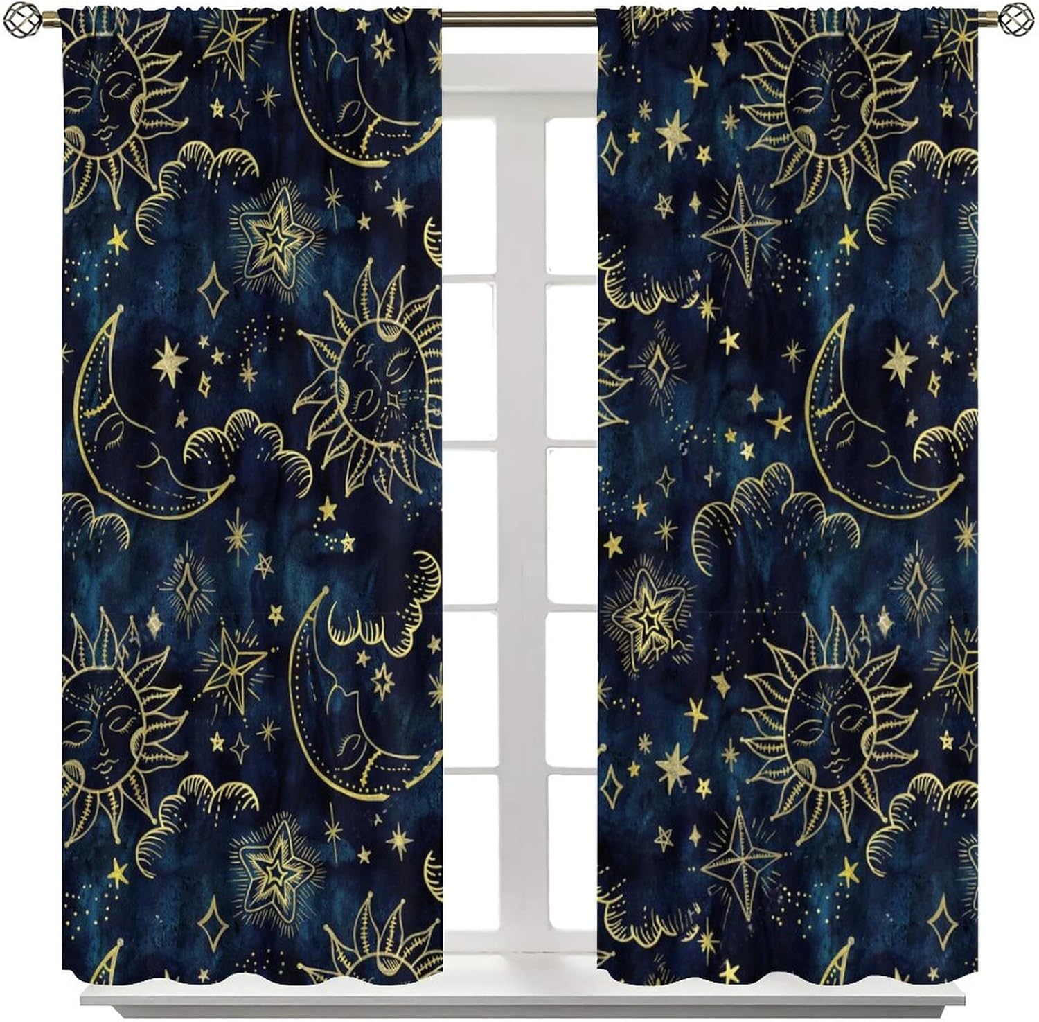Sun and Moon Curtains Bohemian Art Design 2 Panels 42x45 Inches