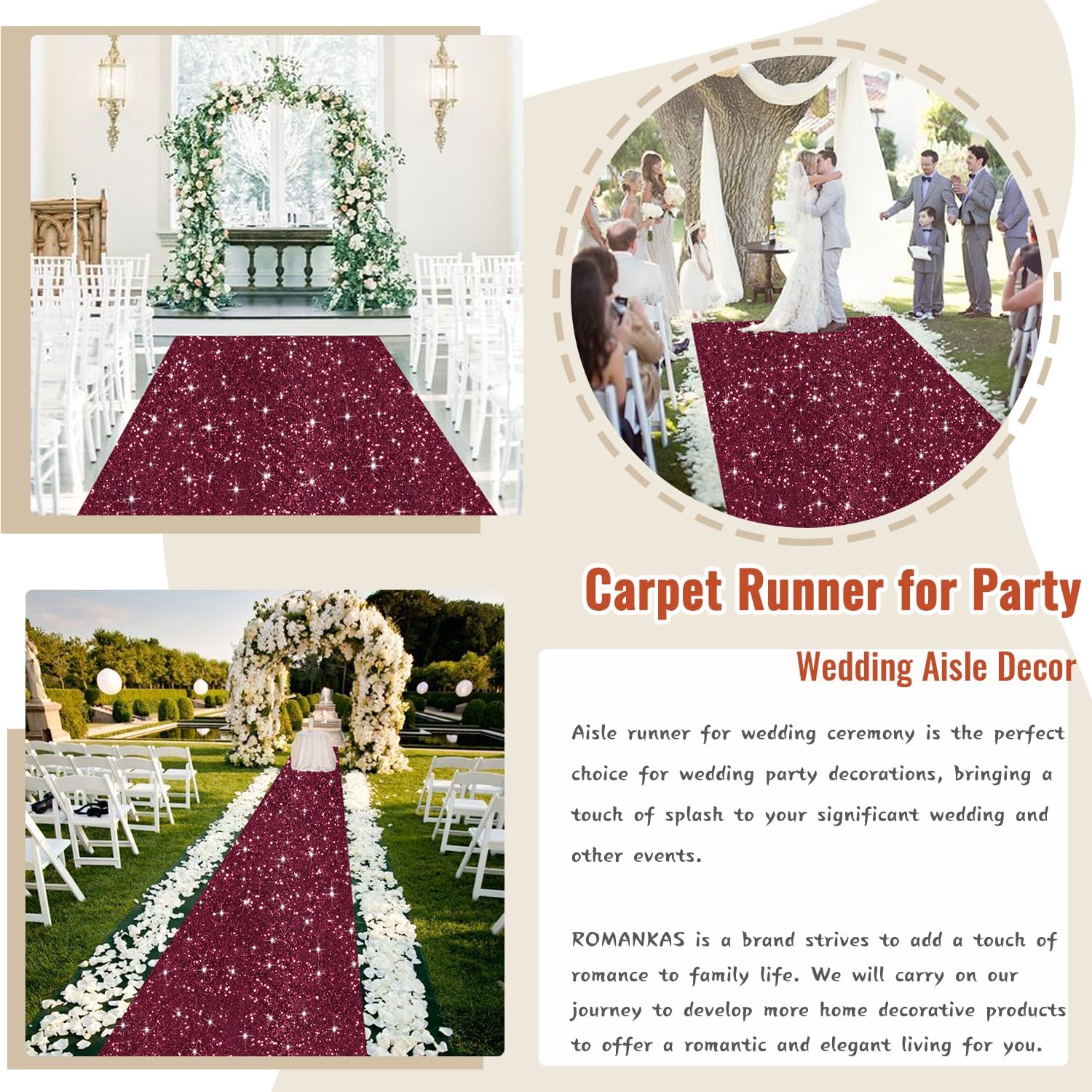 Burgundy Glitter Sequins Aisle Runner 4ft x 15ft