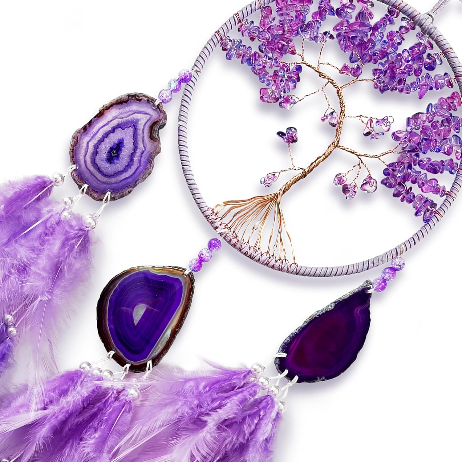 Purple Dream Catcher with Agate Stone and Chakra Gemstone
