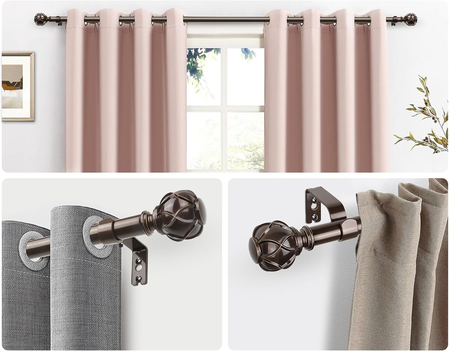 HOTOZON Curtain Rod 32-58 Inch Antique Bronze