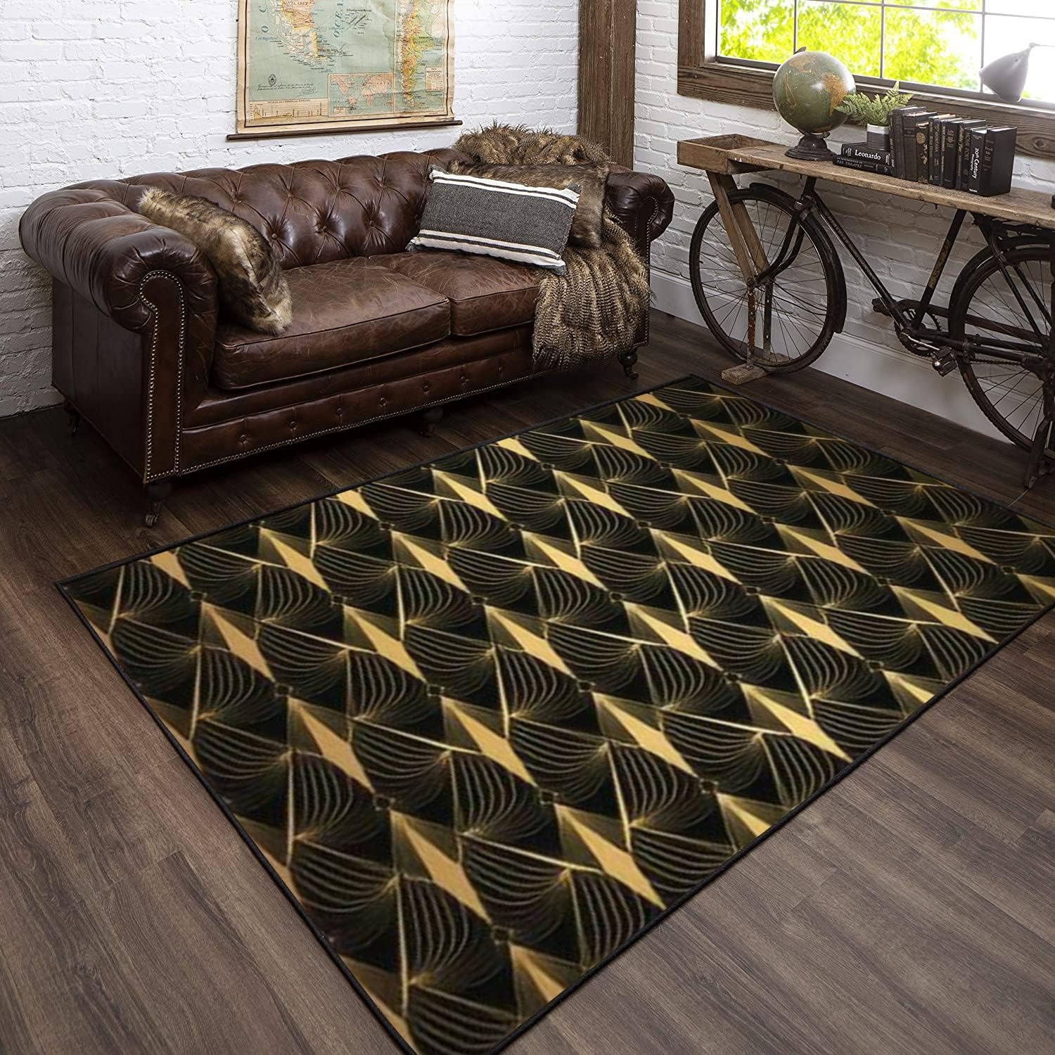 Modern 3D Art Deco Black Gold Shells Rug for Living Room