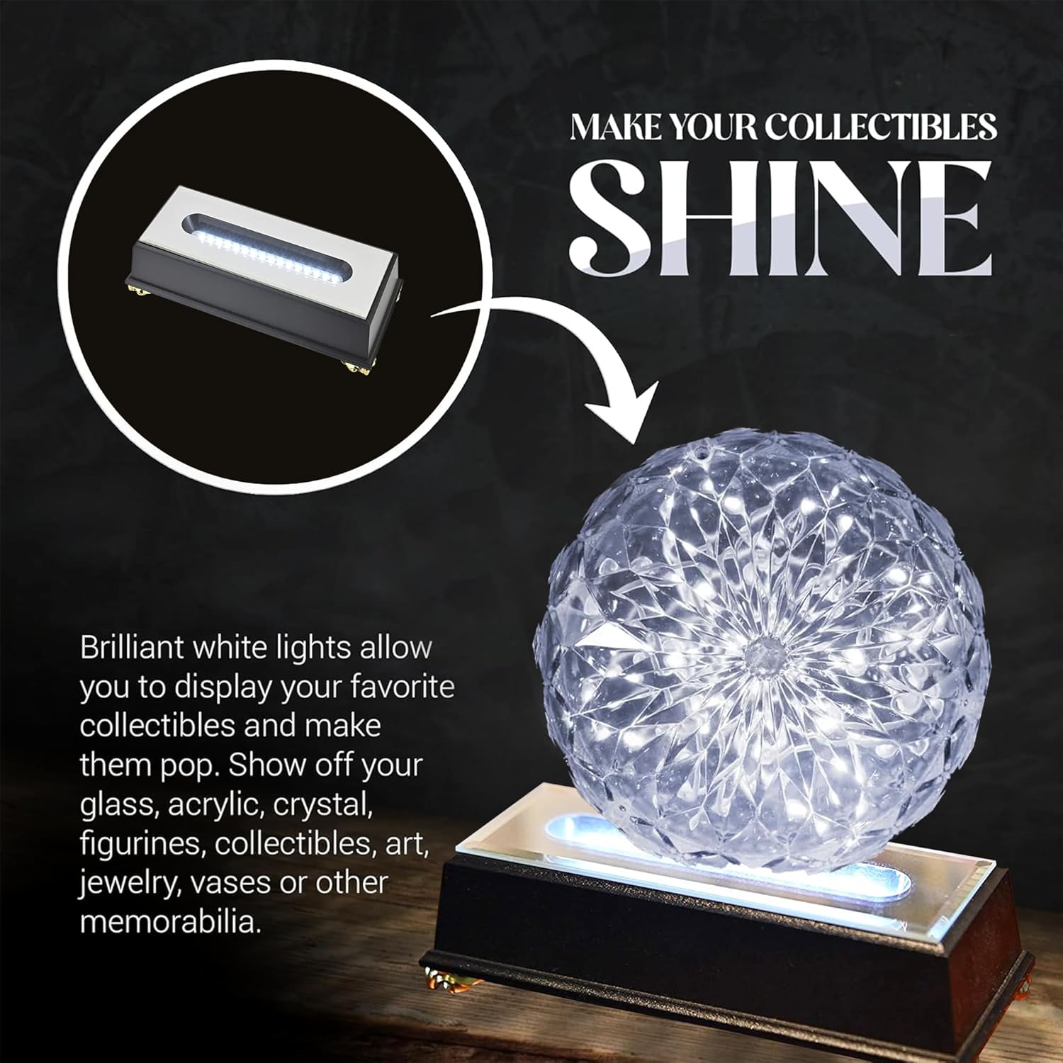 16 LED Lighted Display Stand for Crystal and Glass Art