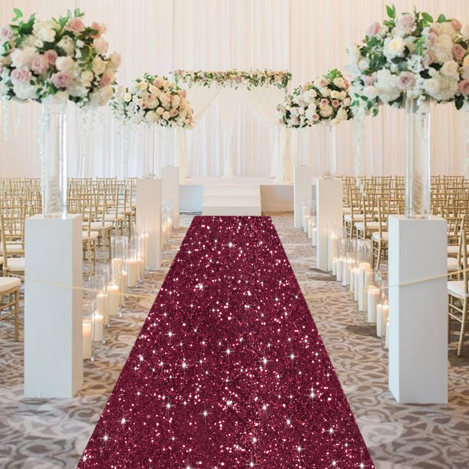 Burgundy Glitter Sequins Aisle Runner 4ft x 15ft