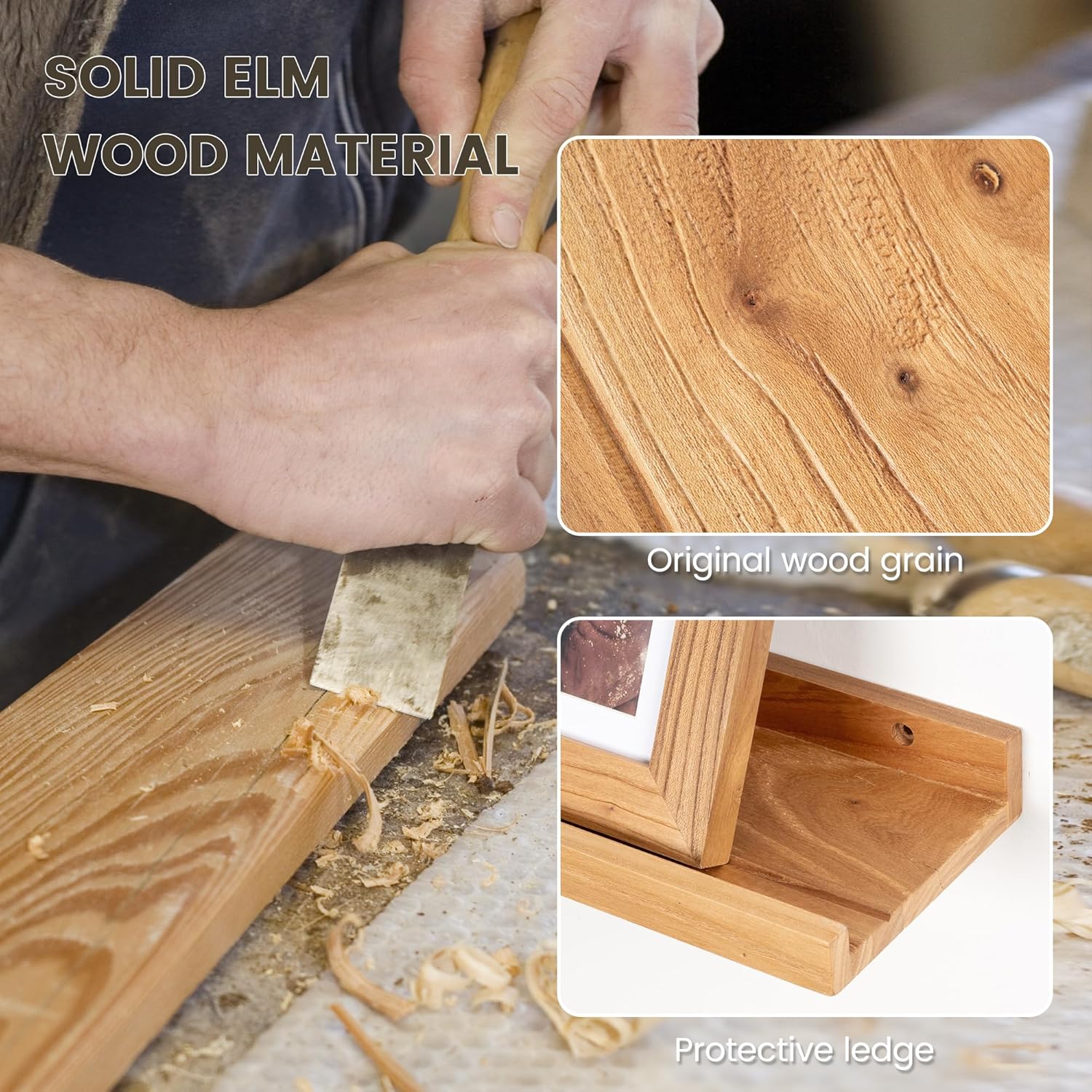 Picture Ledge Shelf Set of 2 - Rustic Elm Wood 24 Inches