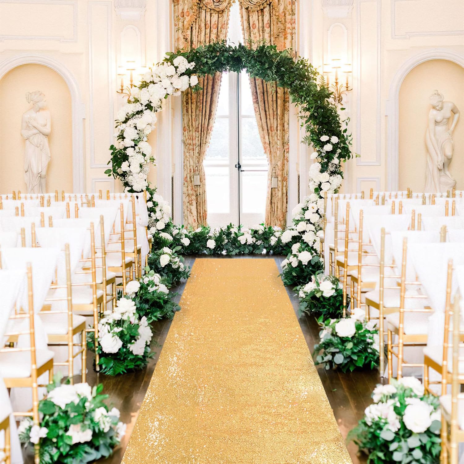 Gold Sequin Aisle Runner 2ft x 15ft for Weddings and Parties