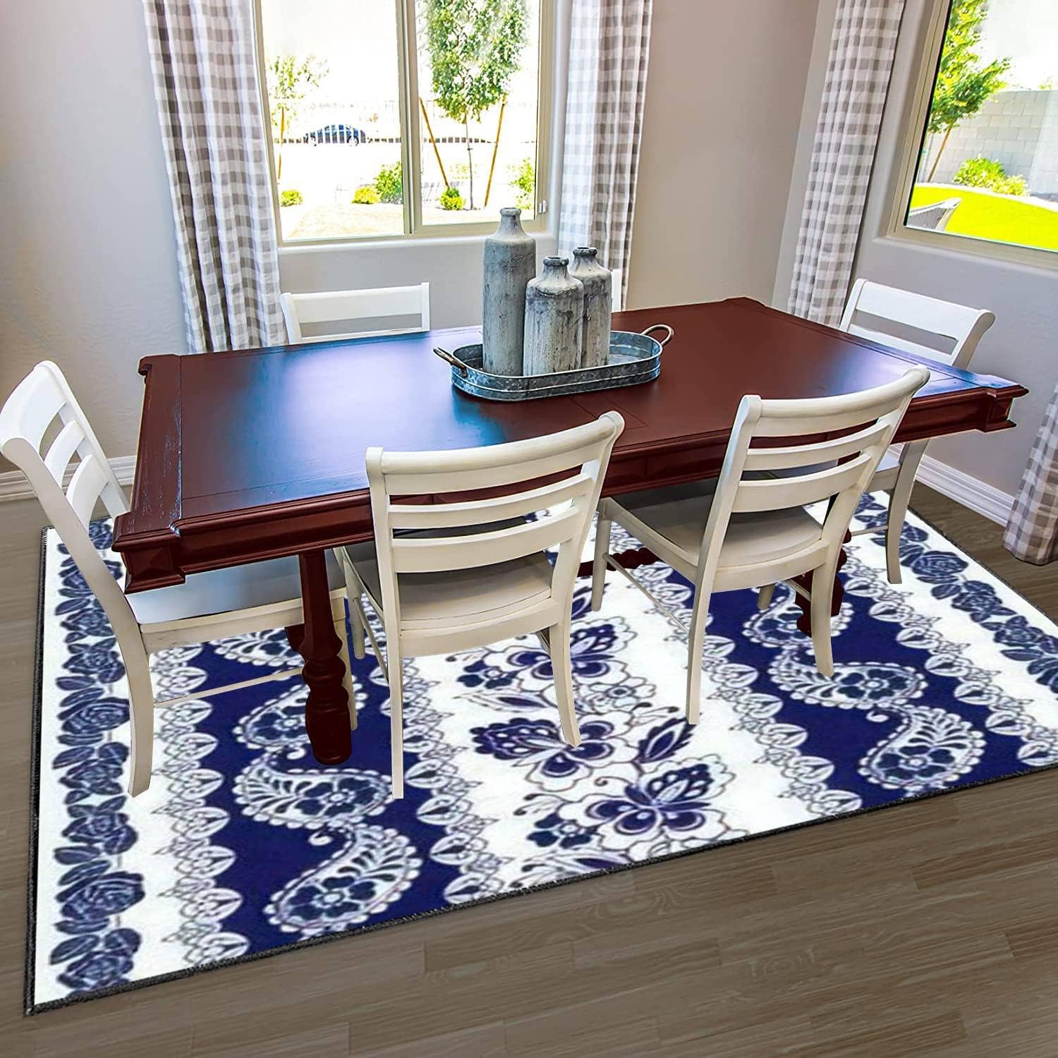 Modern 3D Area Rugs Set with Blue Floral Motifs