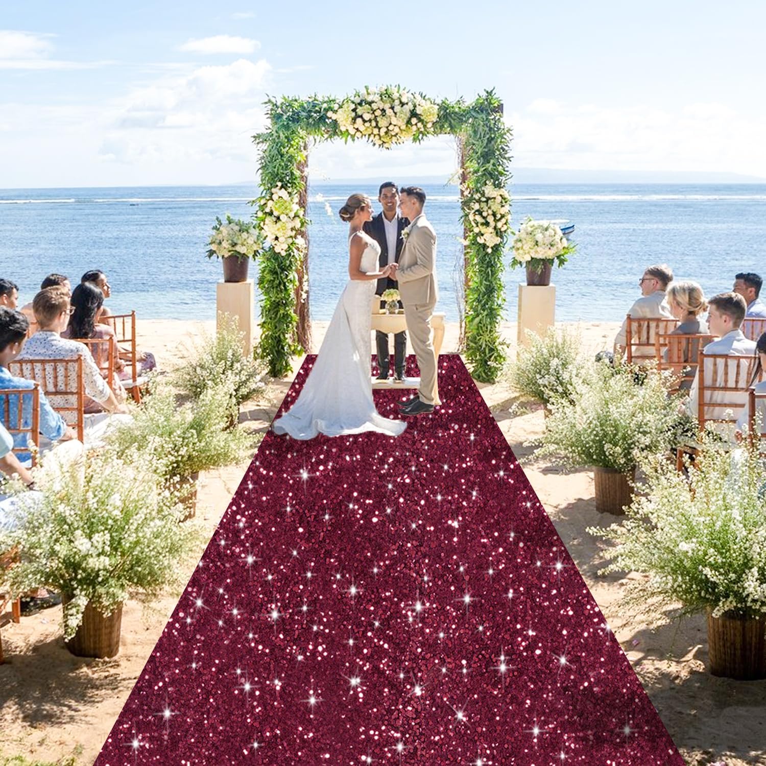 Burgundy Glitter Sequins Aisle Runner 4ft x 15ft