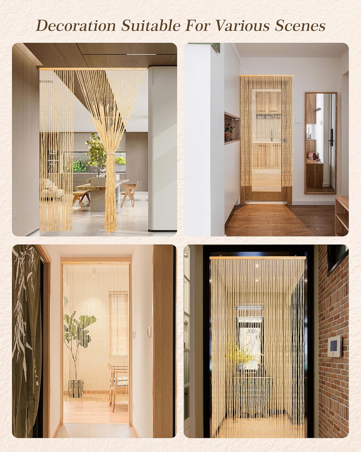 Ezcasch 52 Strands Bamboo Beaded Curtain Door Divider