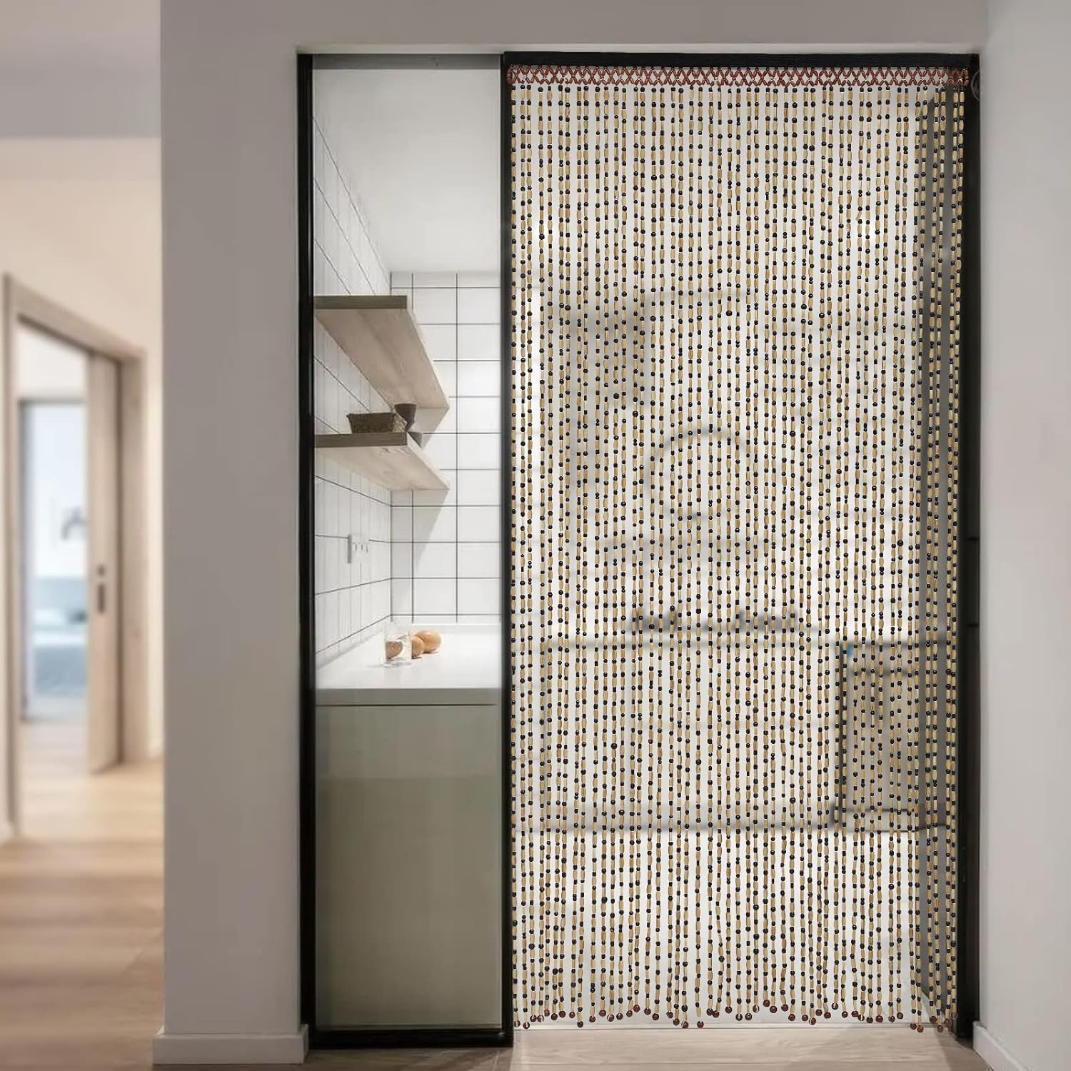 Natural Wood Bamboo Beaded Curtain Room Divider Decorative