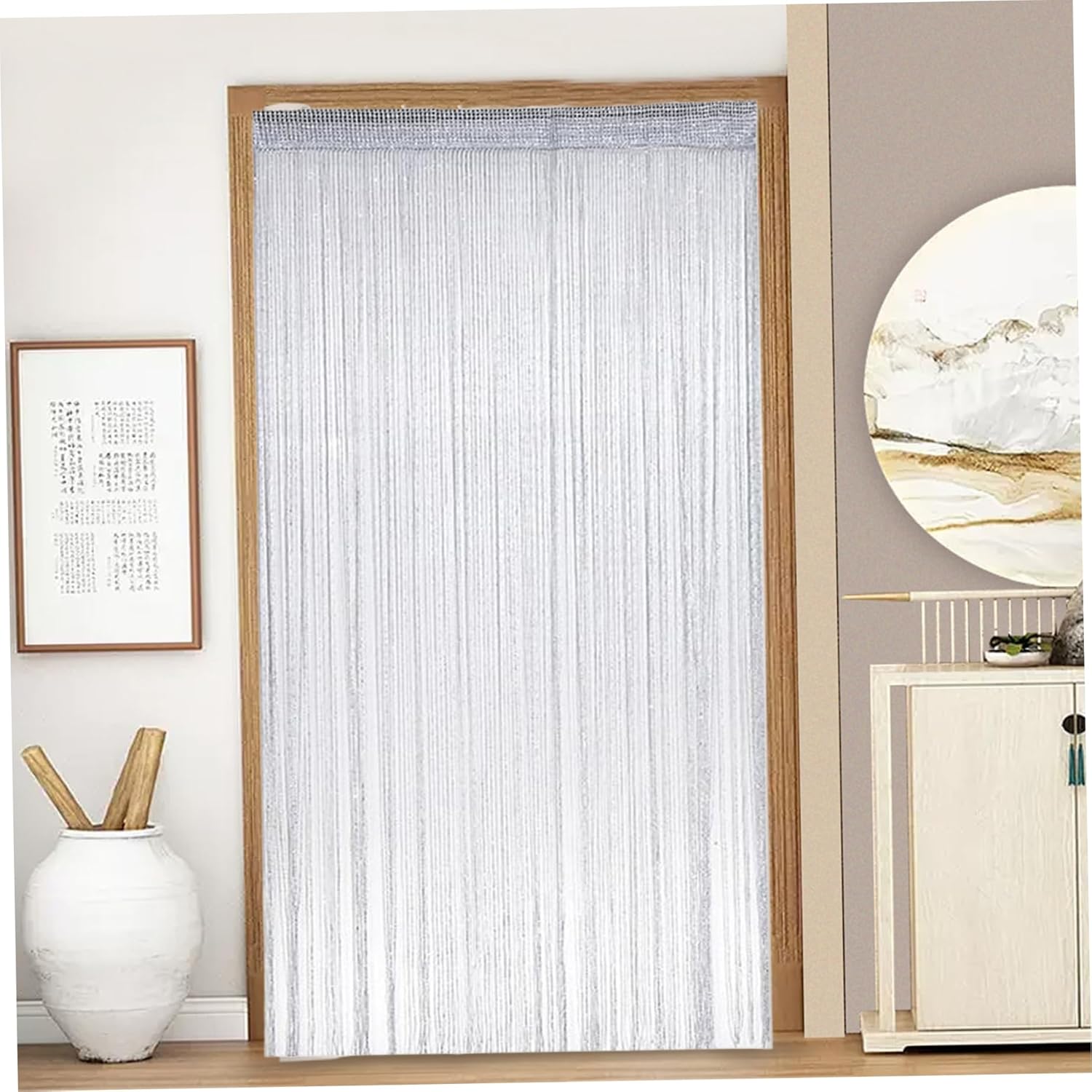 2Pcs String Curtains for Doorways 39x79 Silver Grey Glitter Beaded Panel