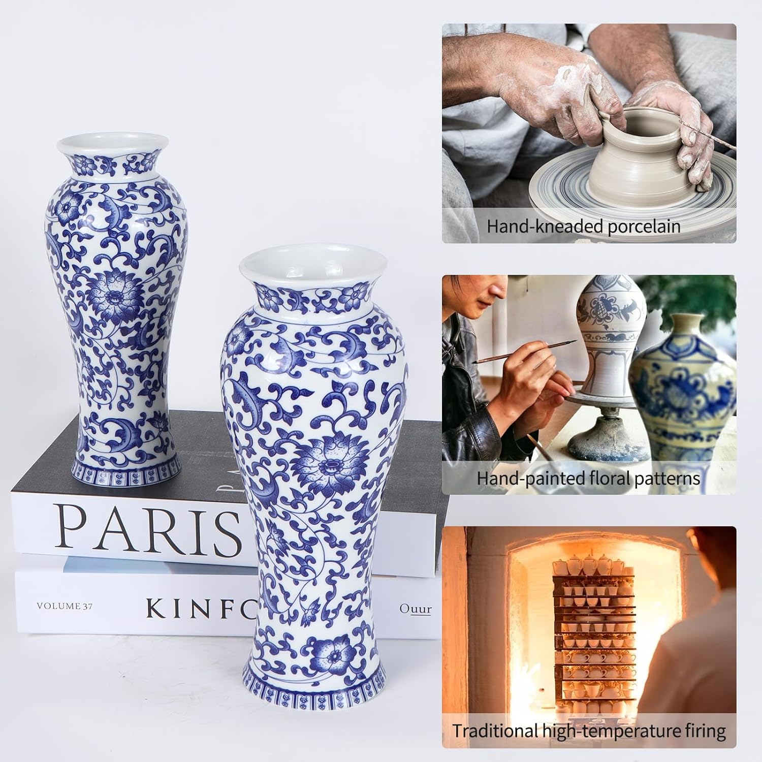 Yunjuhop Chinoiserie Blue and White Vase Decor