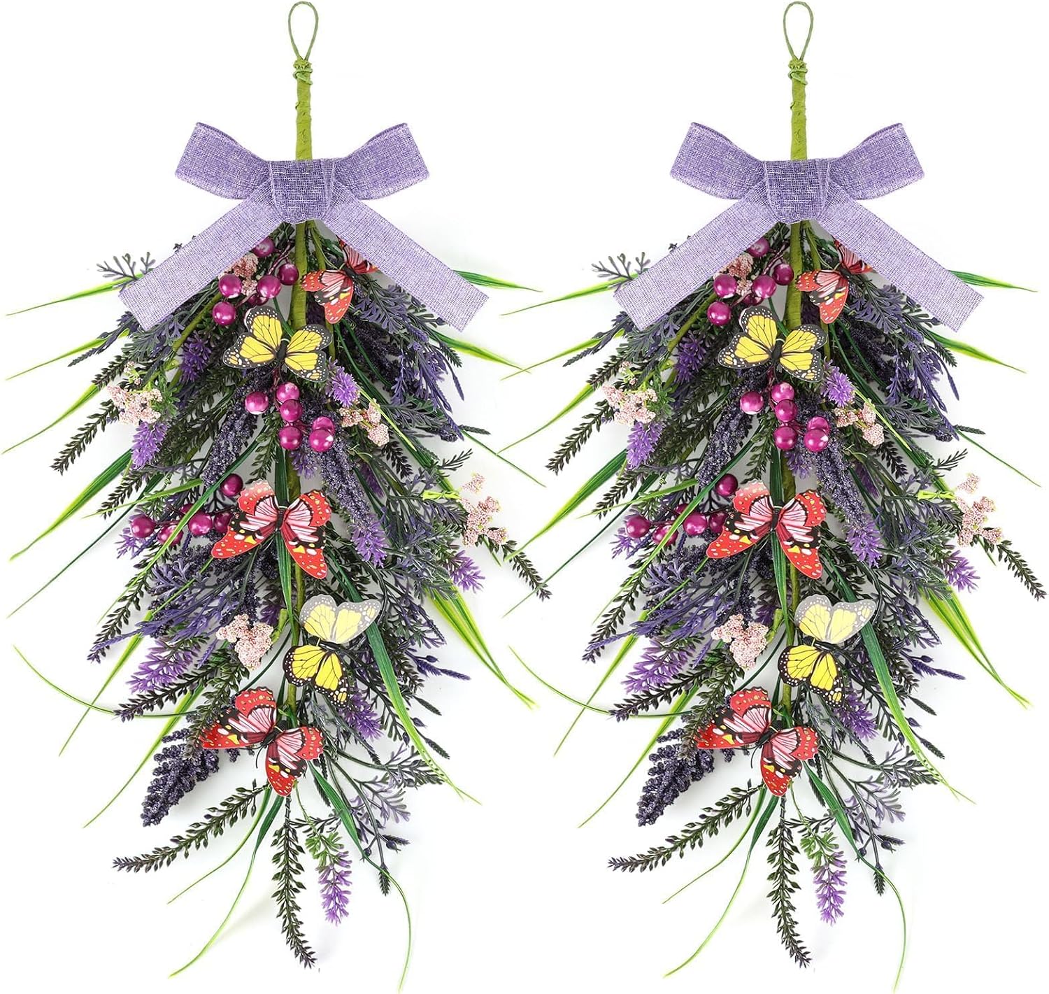 2 Pcs 24 Inch Artificial Lavender Teardrop Wreaths