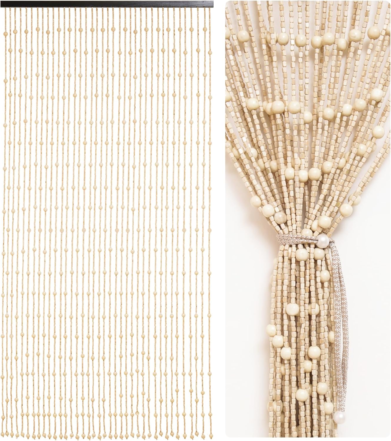 38 Strands Beaded Bamboo Curtain - Beige 354 x 787 Inch