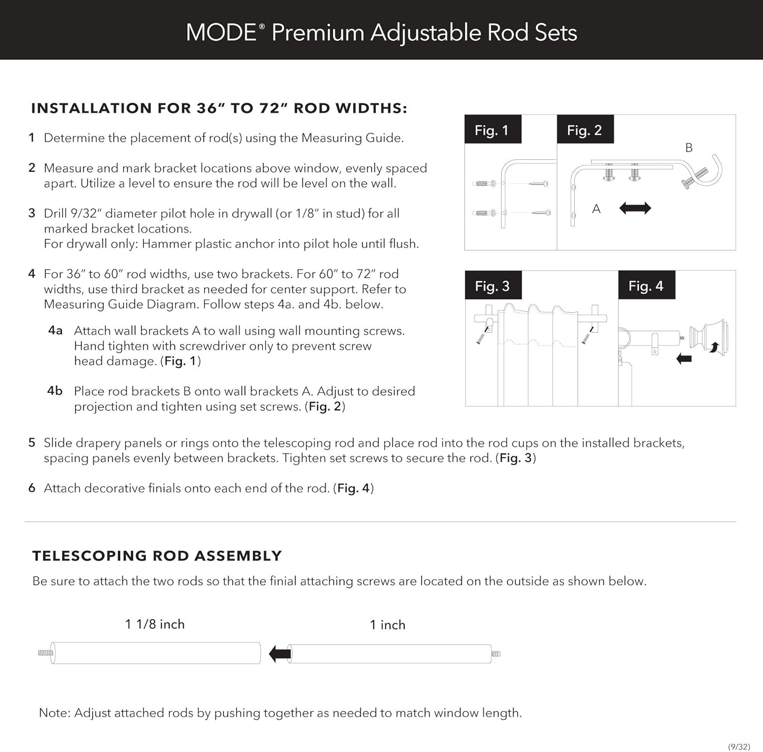 MODE Premium 1 18 Curtain Rod Set with Warm Gold Finials
