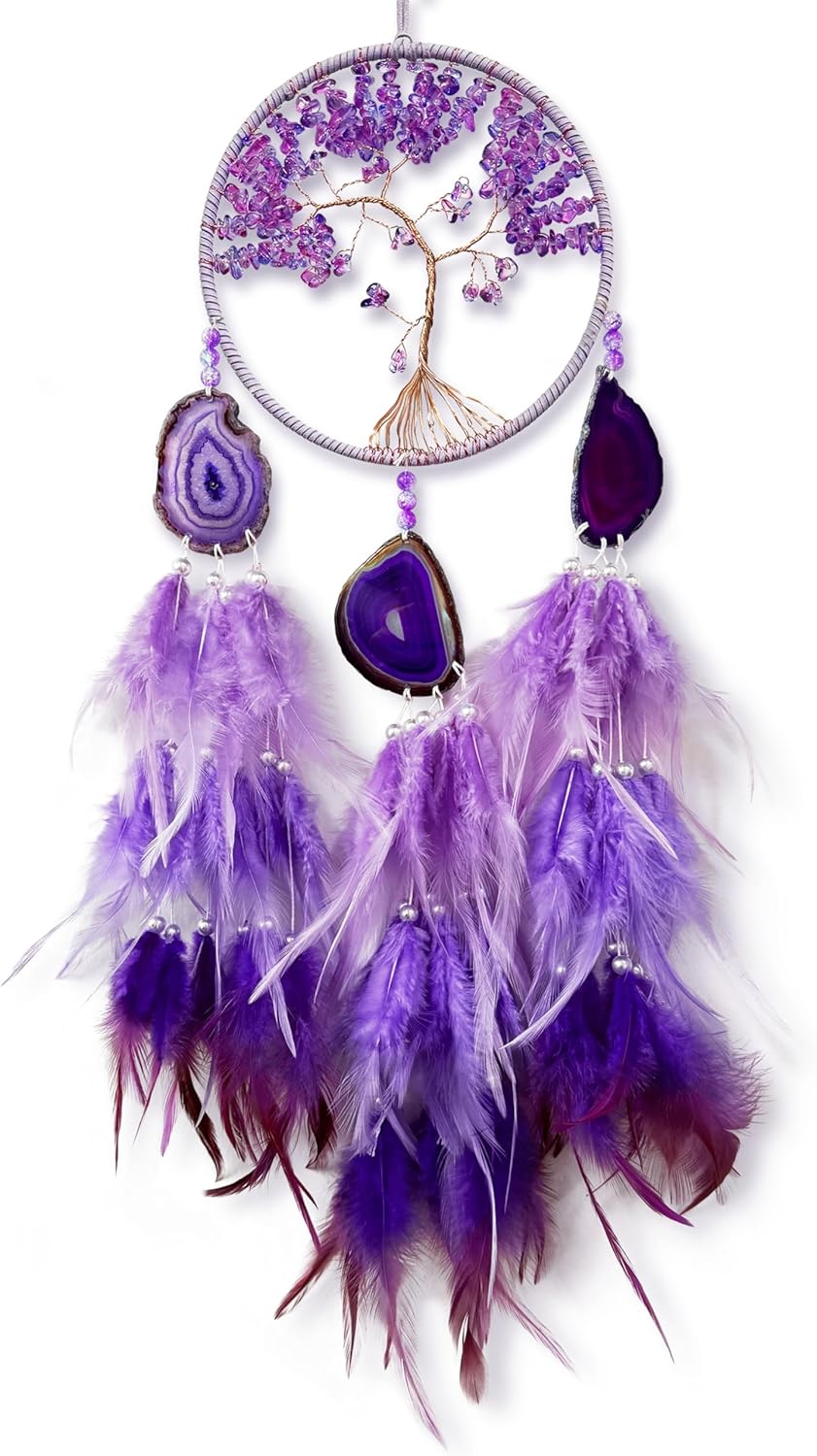 Purple Dream Catcher with Agate Stone and Chakra Gemstone