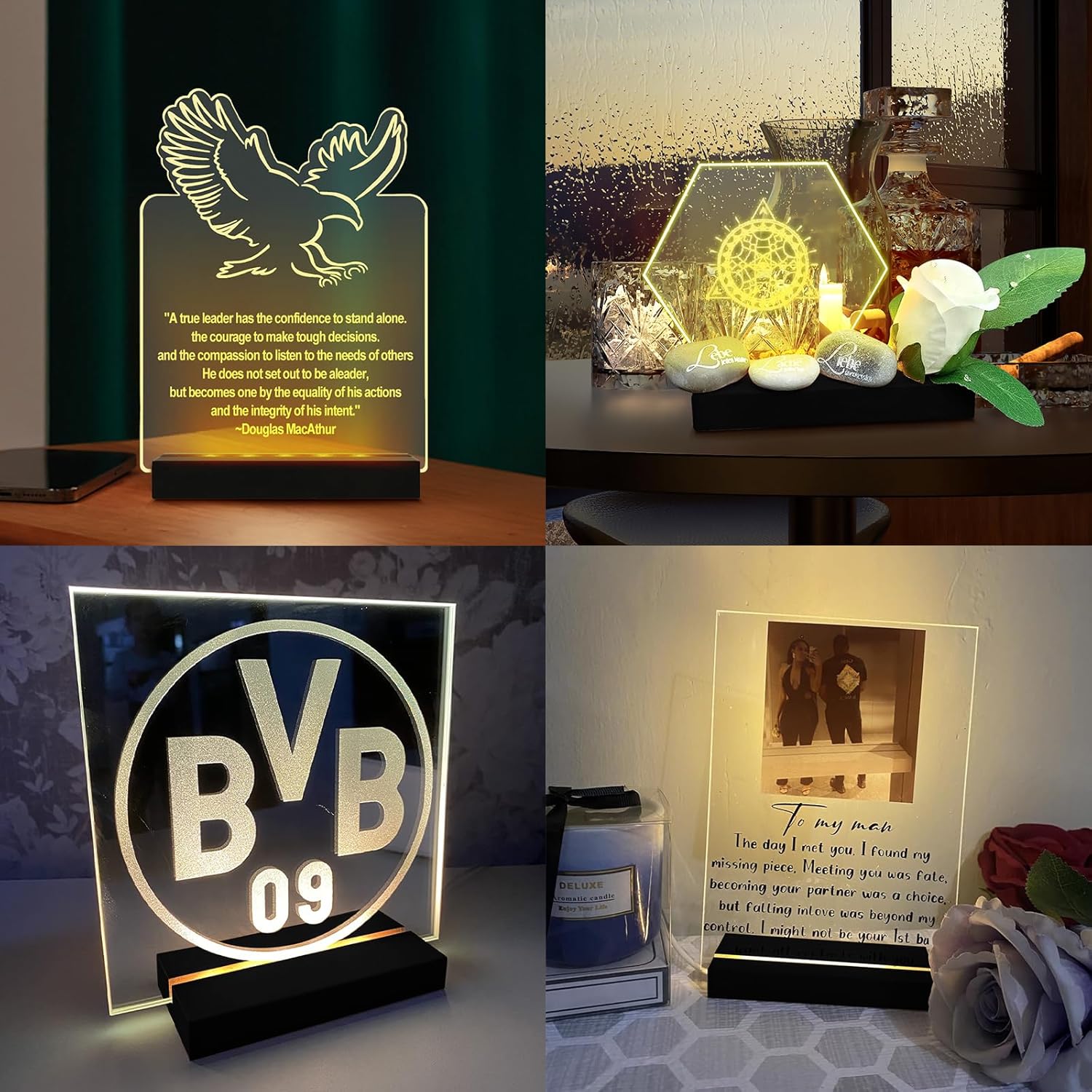 433 Rectangle Wooden LED Light Base with USB Cable 4Pcs