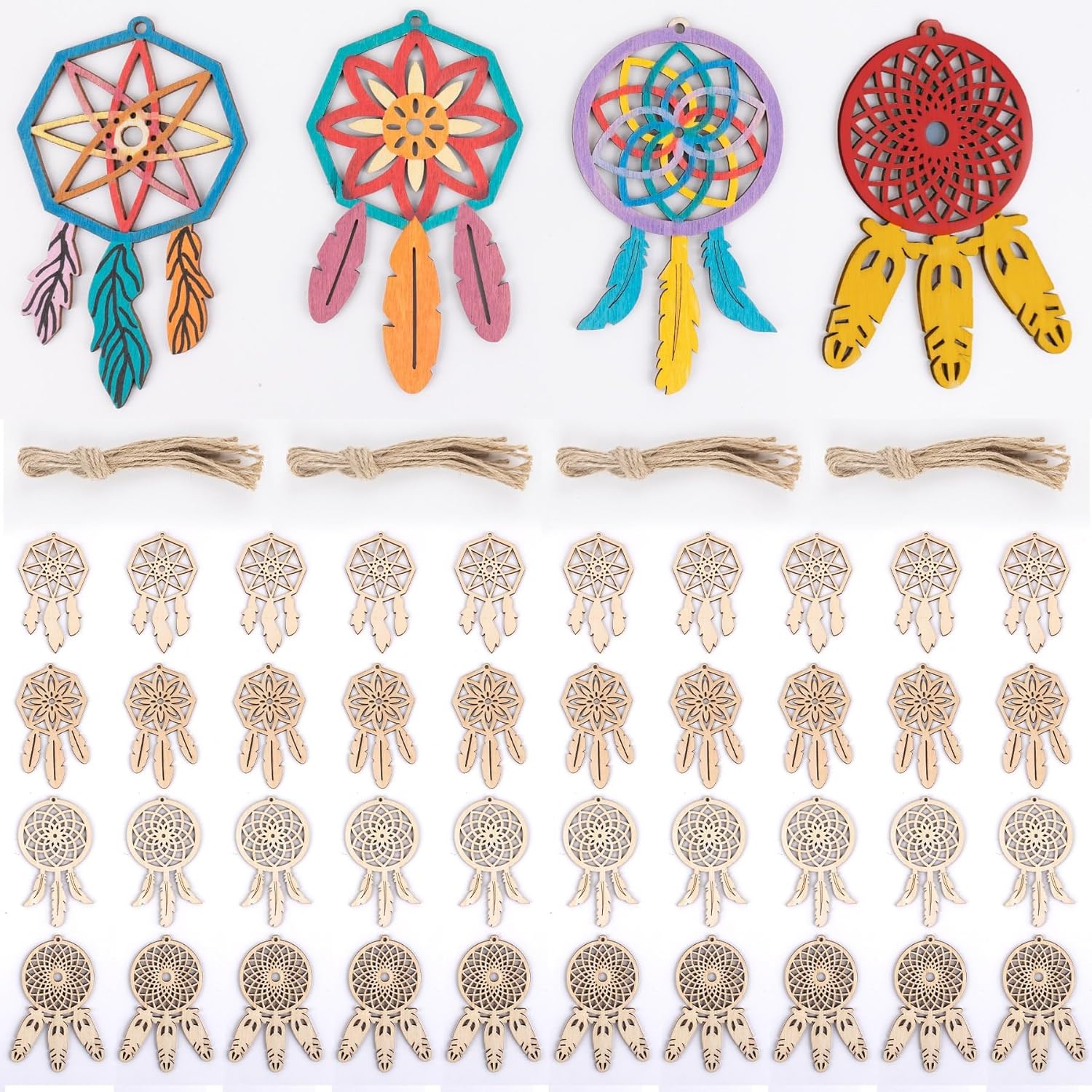 Framendino 40 Pack Wooden Dream Catchers DIY Decor Kit
