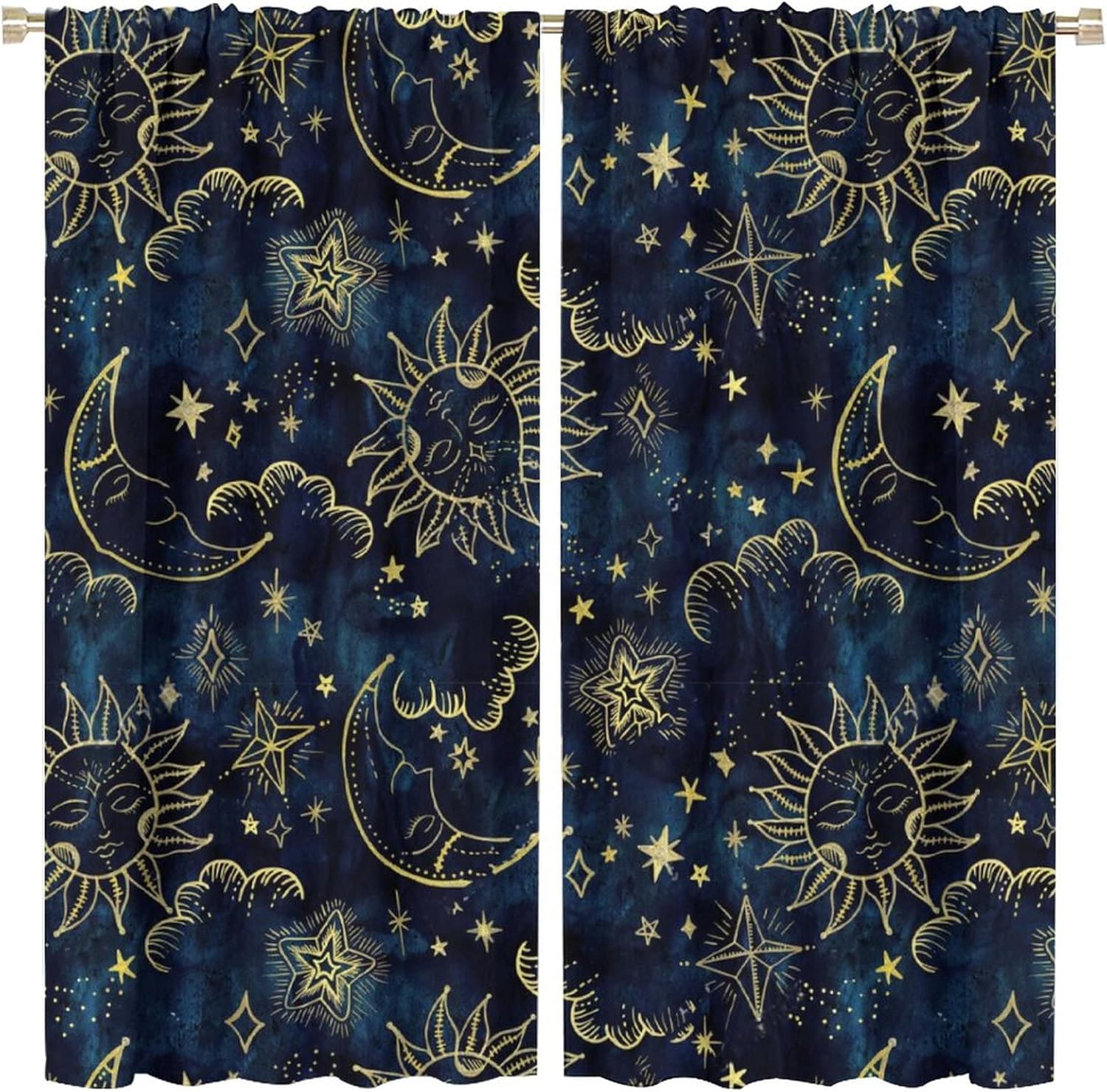 Sun and Moon Curtains Bohemian Art Design 2 Panels 42x45 Inches