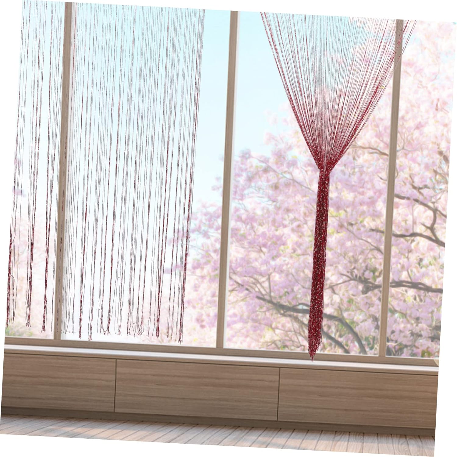 Silver Silk String Curtains for Doorway Boho Room Divider