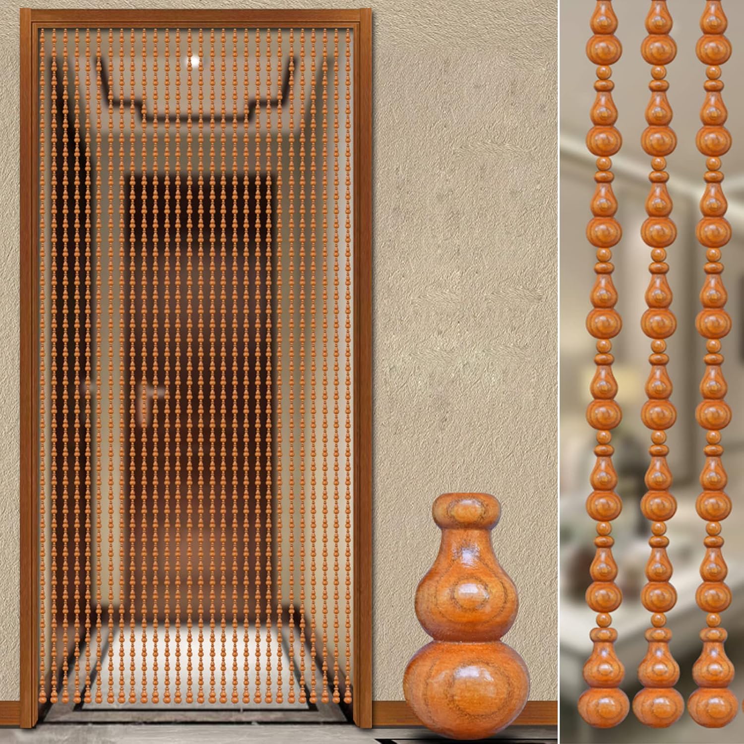 KDDEON Home Decoration Wood Bead Curtain 31 Strands 354x866 Inch