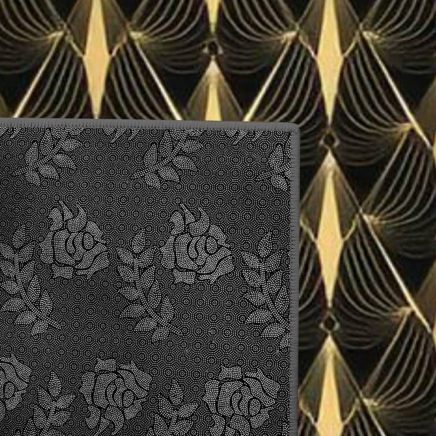 Modern 3D Art Deco Black Gold Shells Rug for Living Room