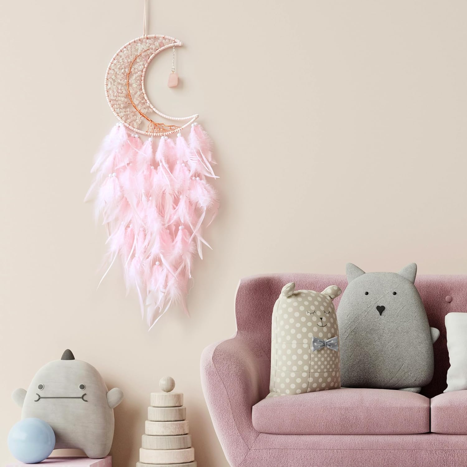Moon Dreamcatcher with Pink Crystal Tree